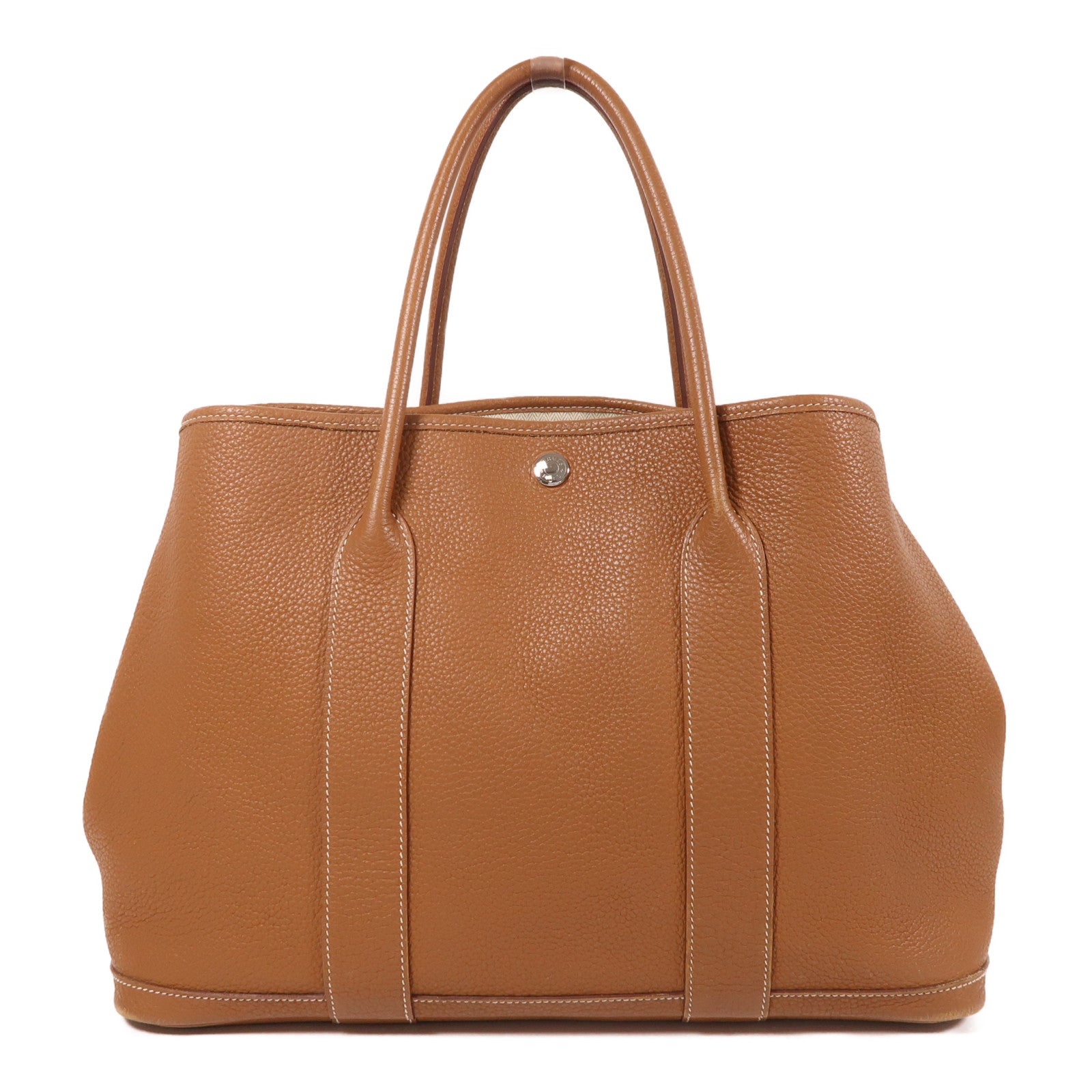 HERMES Negonda皮革Garden Party PM銀扣手挽袋金色