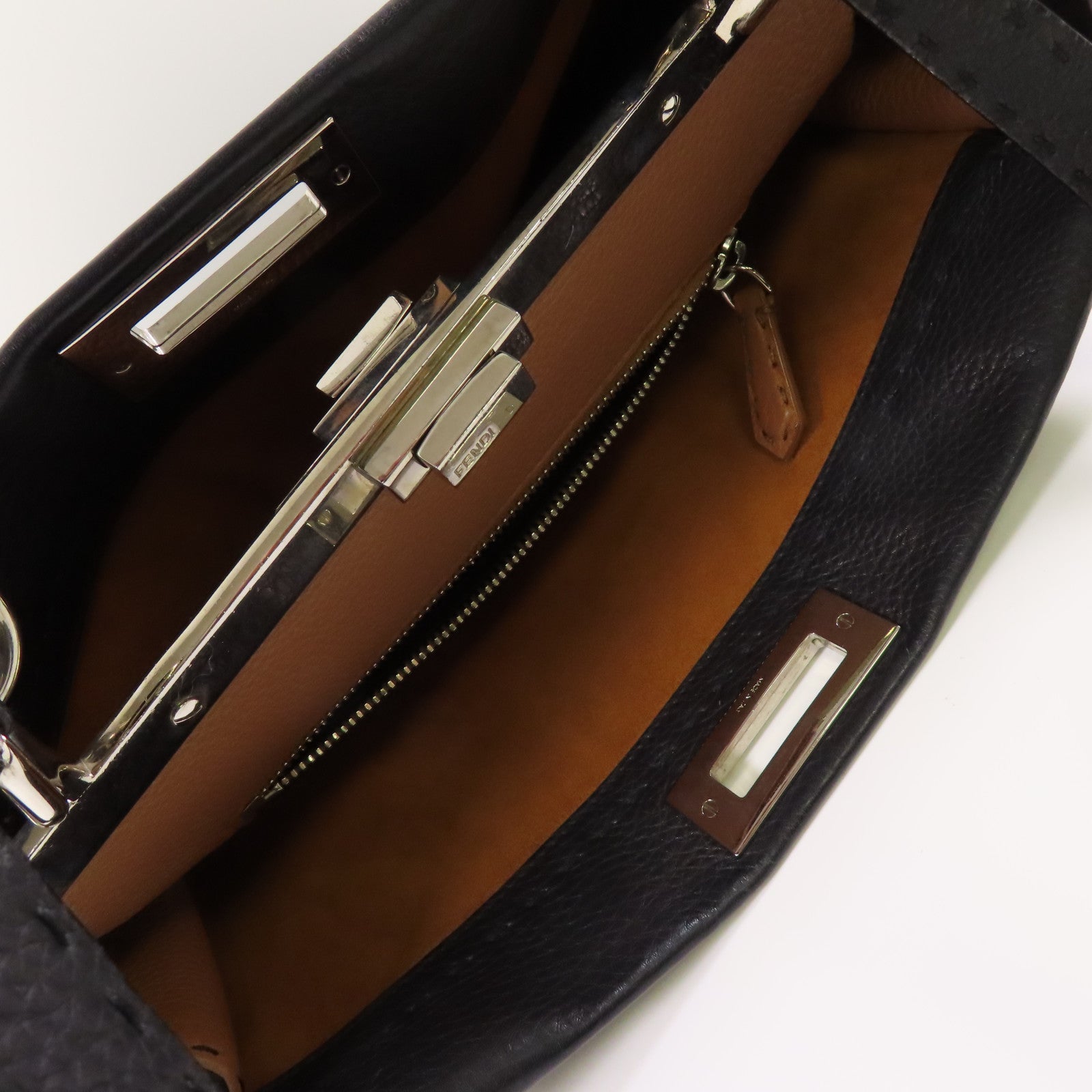 FENDI SHW Peekaboo 2 Way Shoulder Bag Handbag Calfskin Leather Black