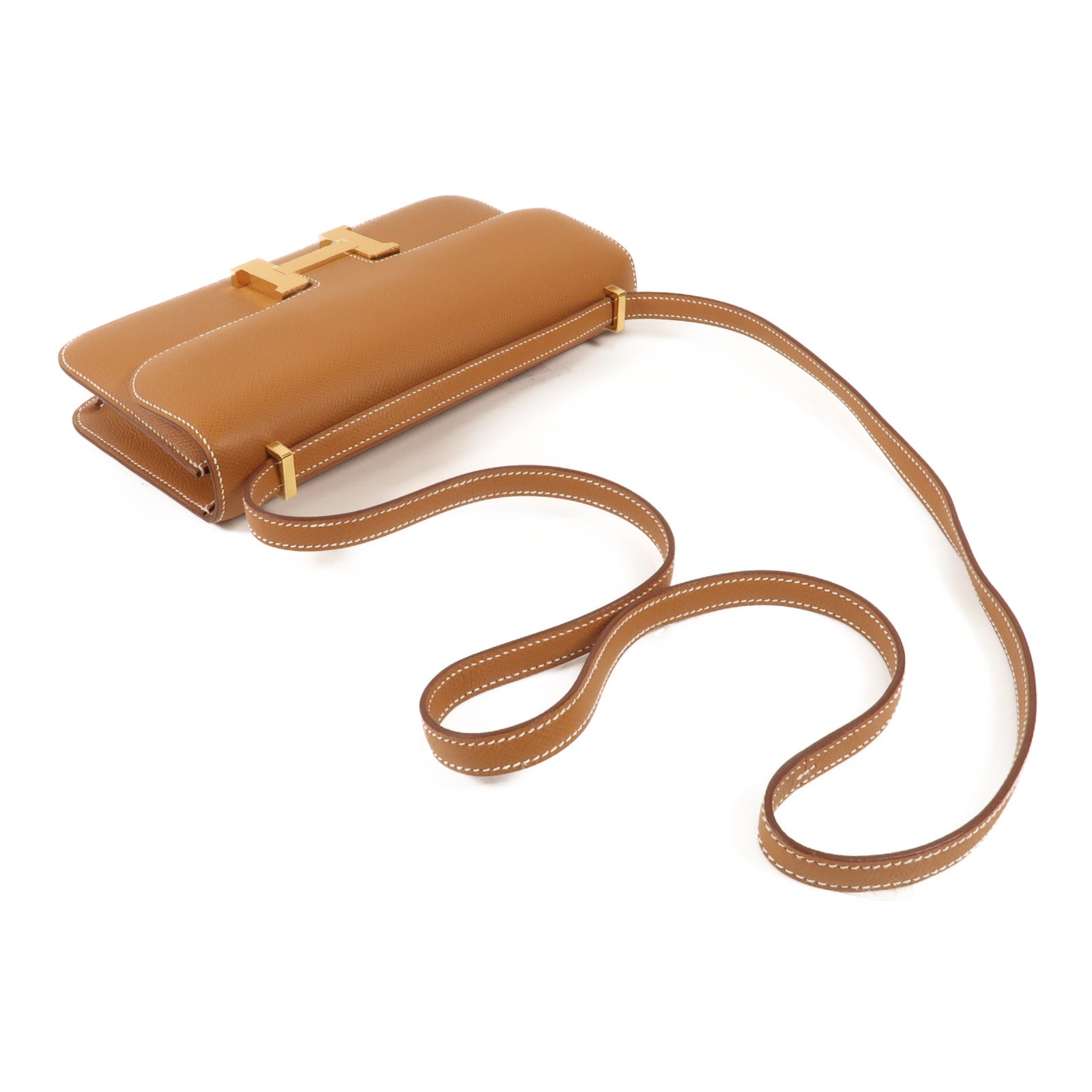 HERMES Epsom皮革Constance Elan金扣肩背袋Gold