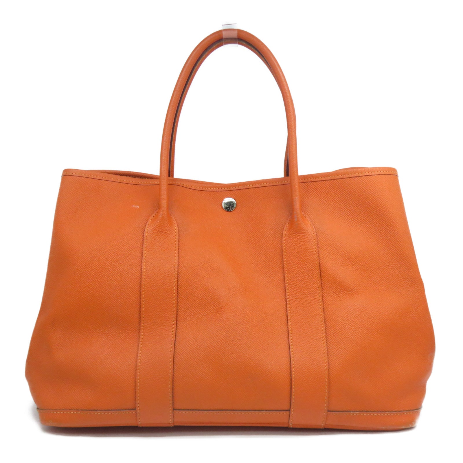 HERMES 【激減優惠】Epsom皮革GardenParty PM銀扣手挽袋Feu火焰橙色