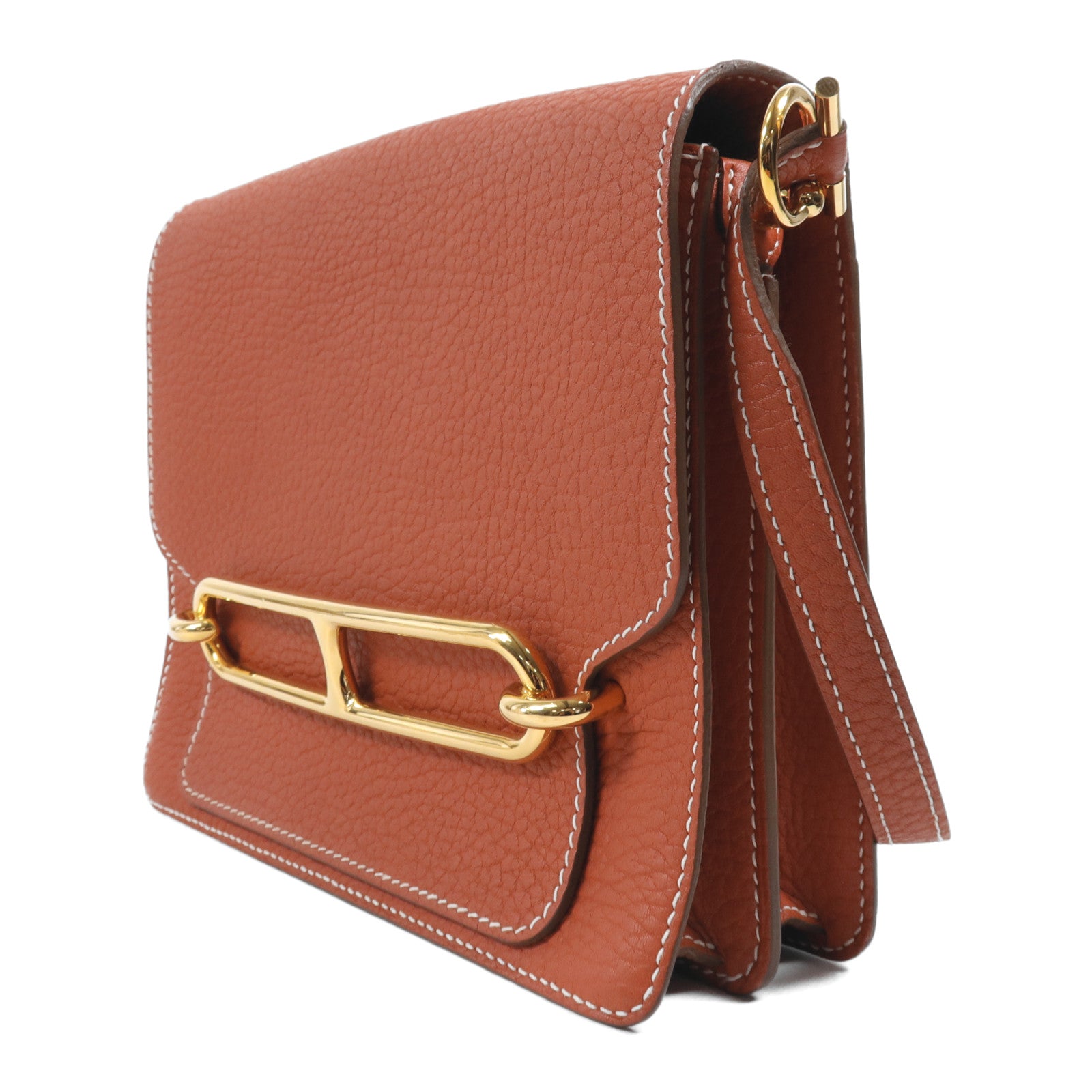 HERMES Clemence皮革Roulis 23金扣肩背袋Sanguine