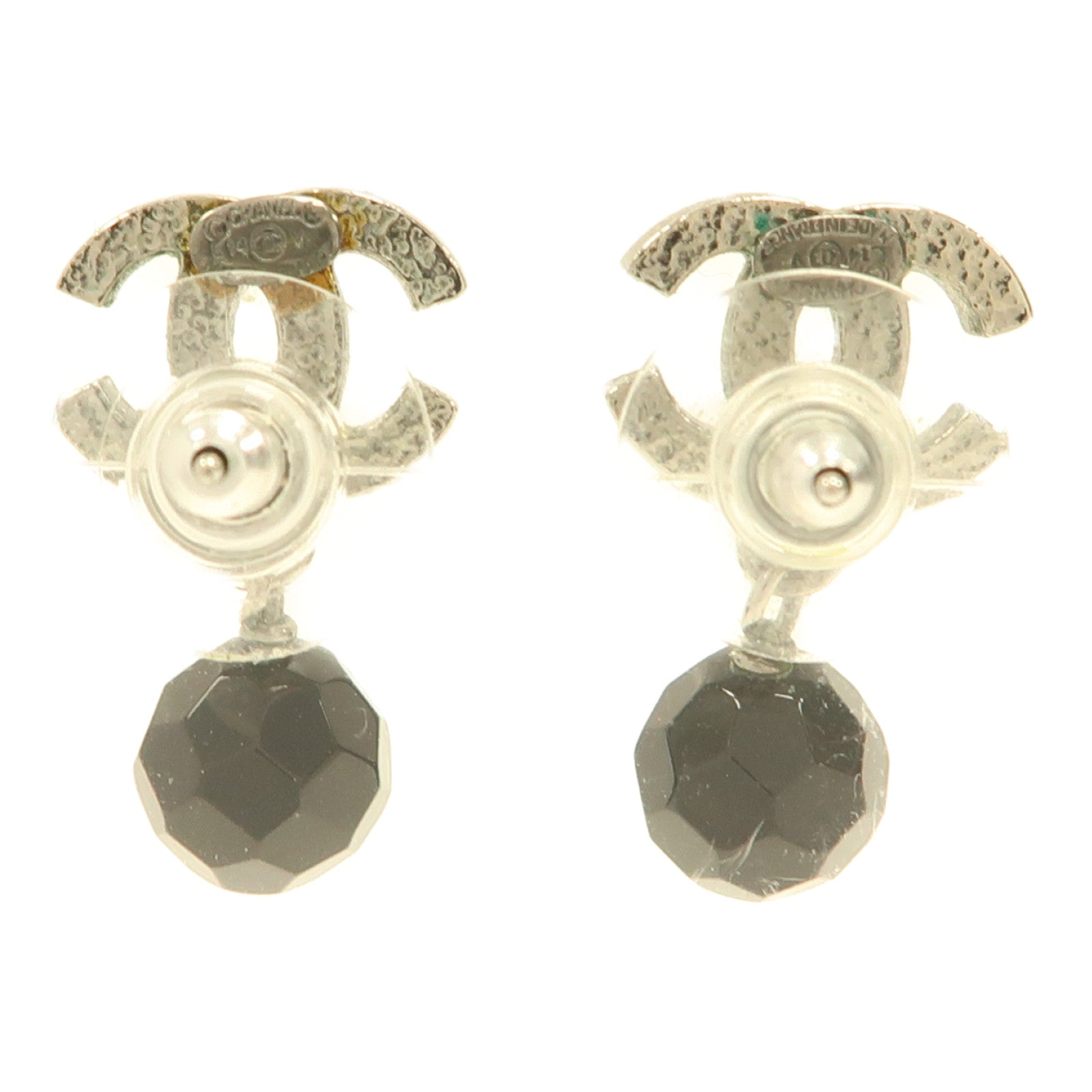 CHANEL 金屬/PVC Earrings耳環銀色/黑色