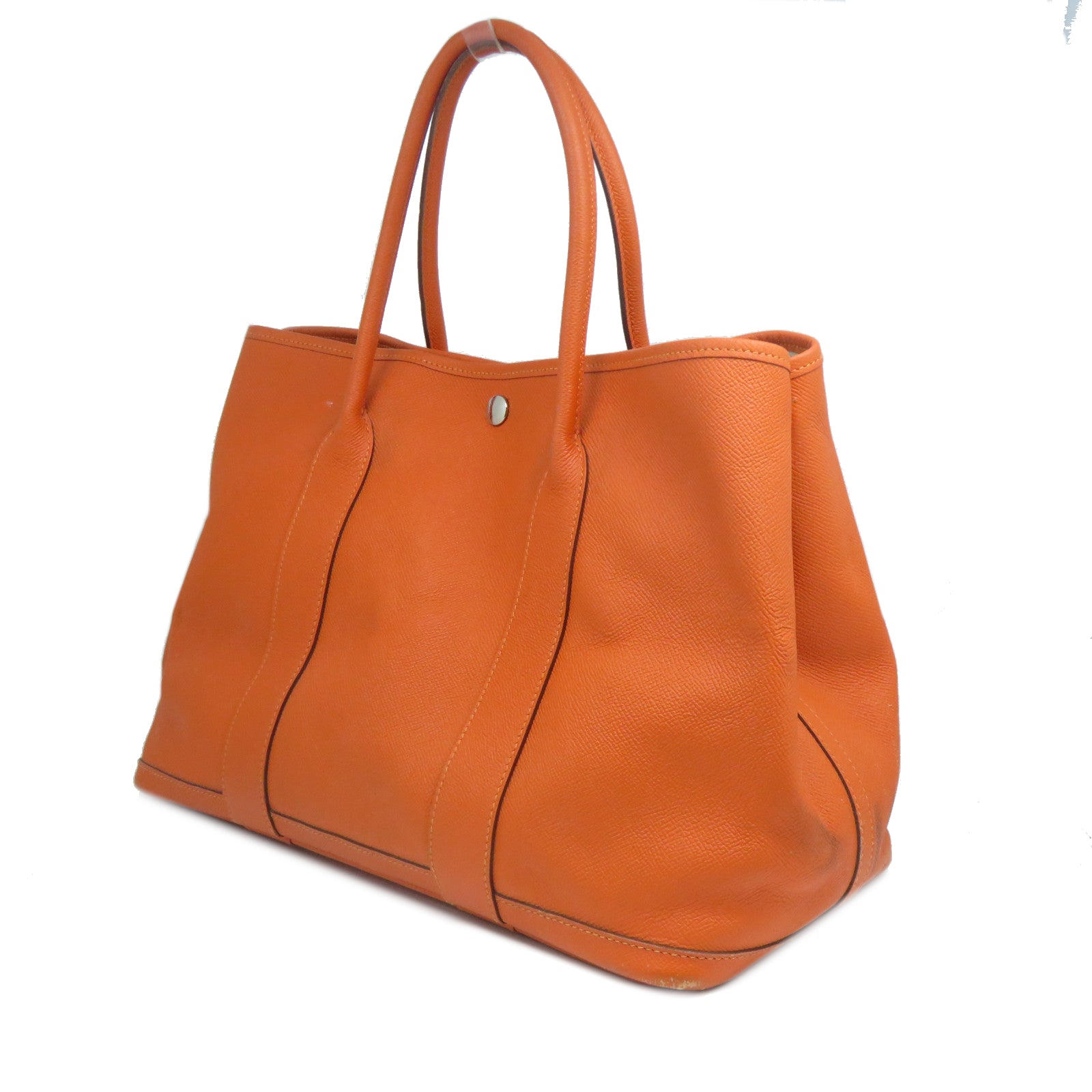 HERMES 【激減優惠】Epsom皮革GardenParty PM銀扣手挽袋Feu火焰橙色