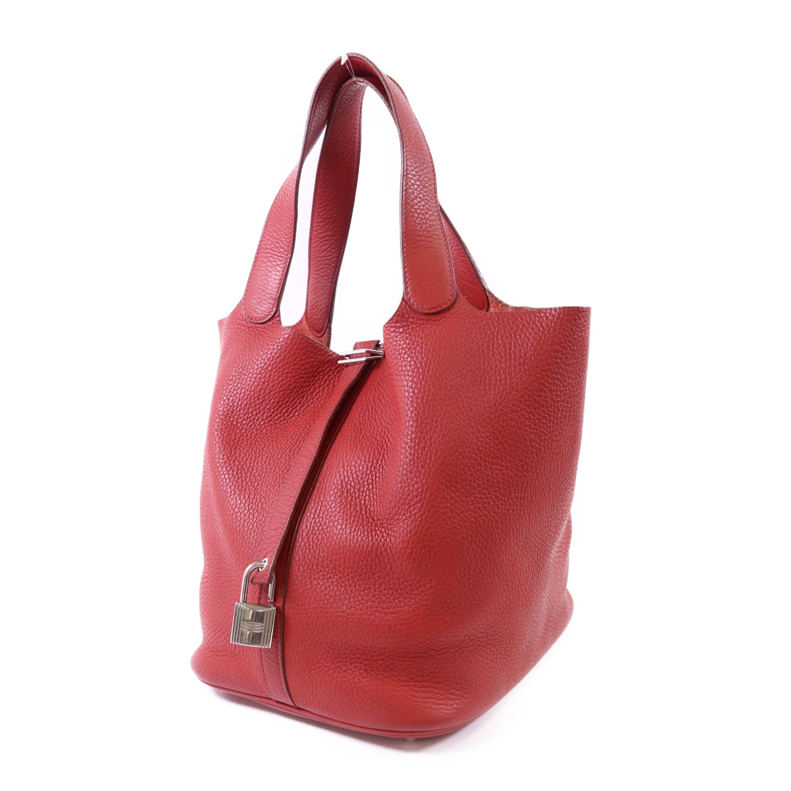 HERMES Clemence皮革Picotin GM銀扣手挽袋Rouge Casaque
