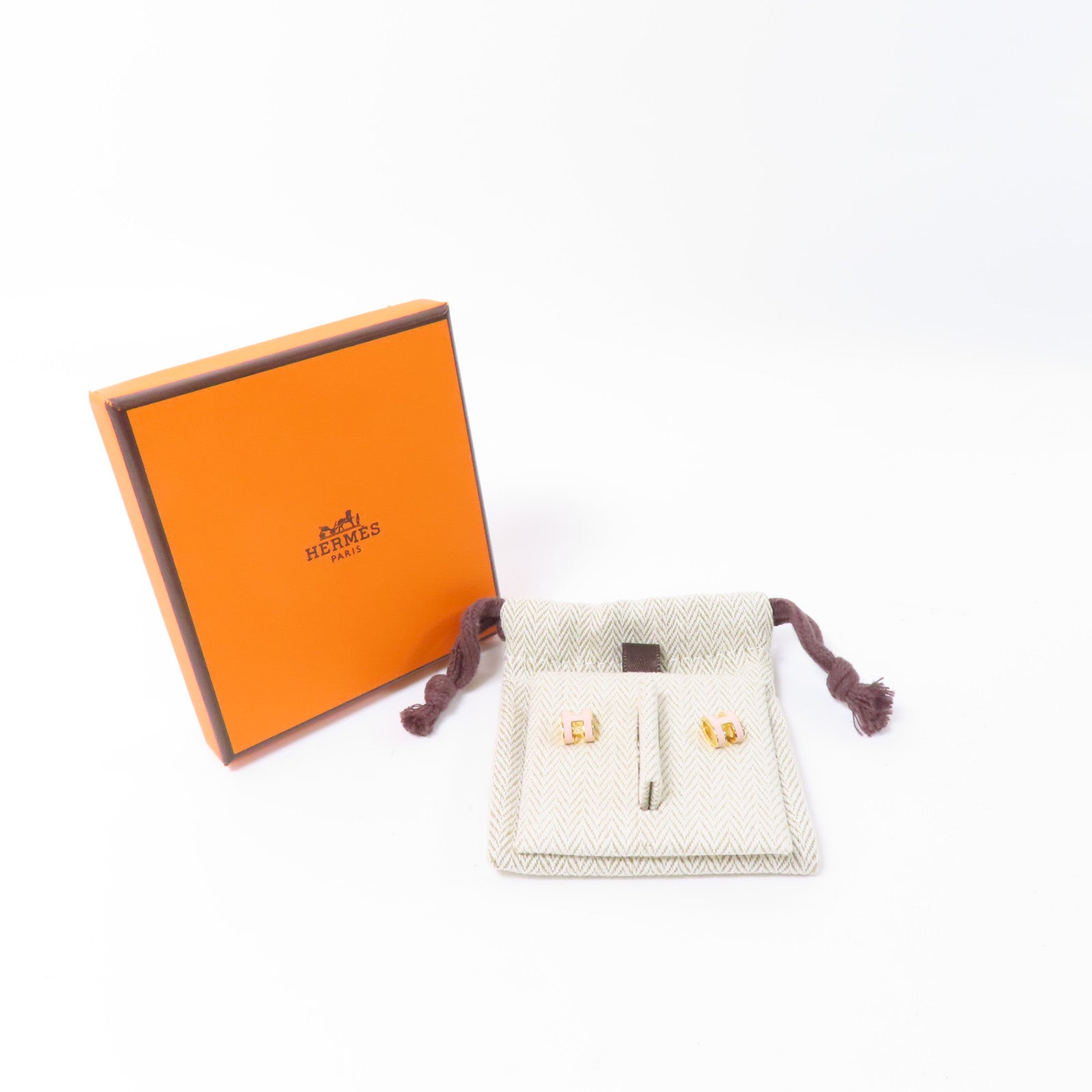 HERMES 金屬Mini Pop H Earrings耳環金色/粉紅色