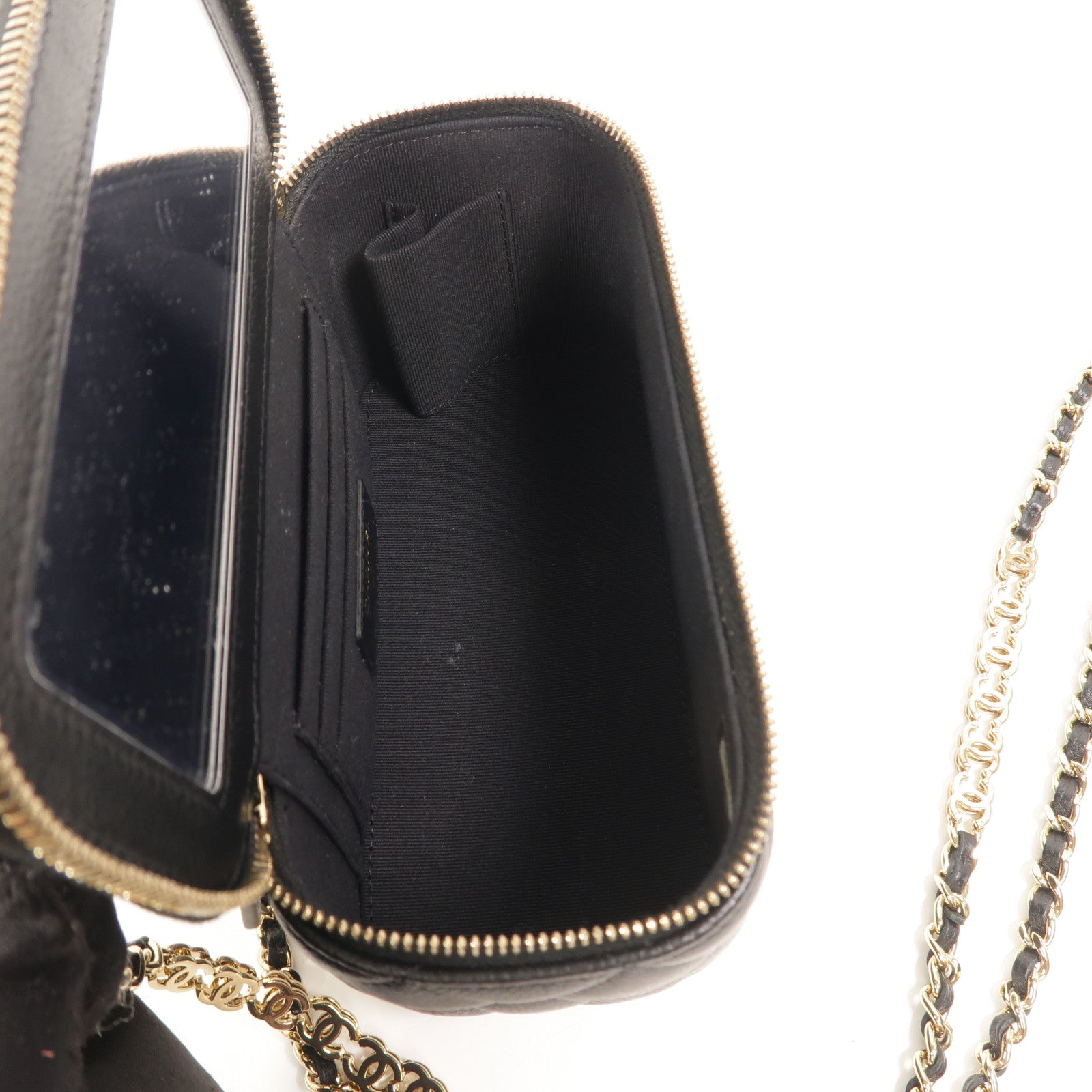 CHANEL 牛皮皮革Vanity Case鏈帶肩背袋