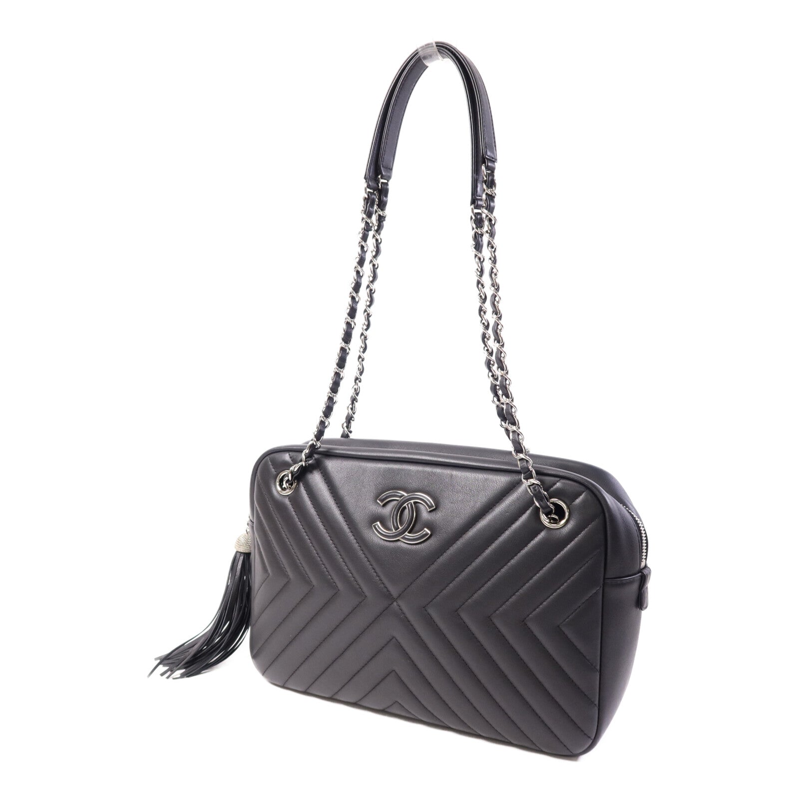 CHANEL 【激減優惠】牛皮皮革Shoulder Bag銀扣鏈帶肩背袋