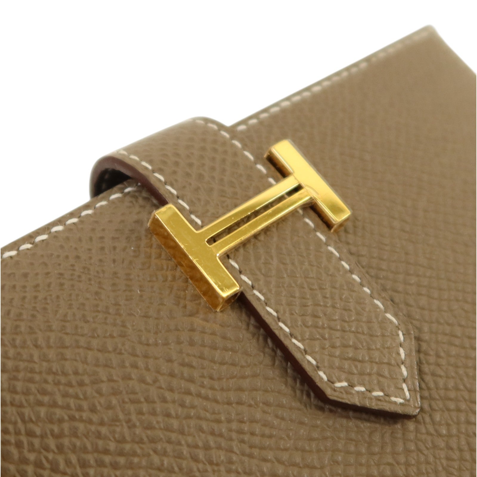 HERMES Epsom皮革Bearn Compact Wallet金扣錢包Etoupe