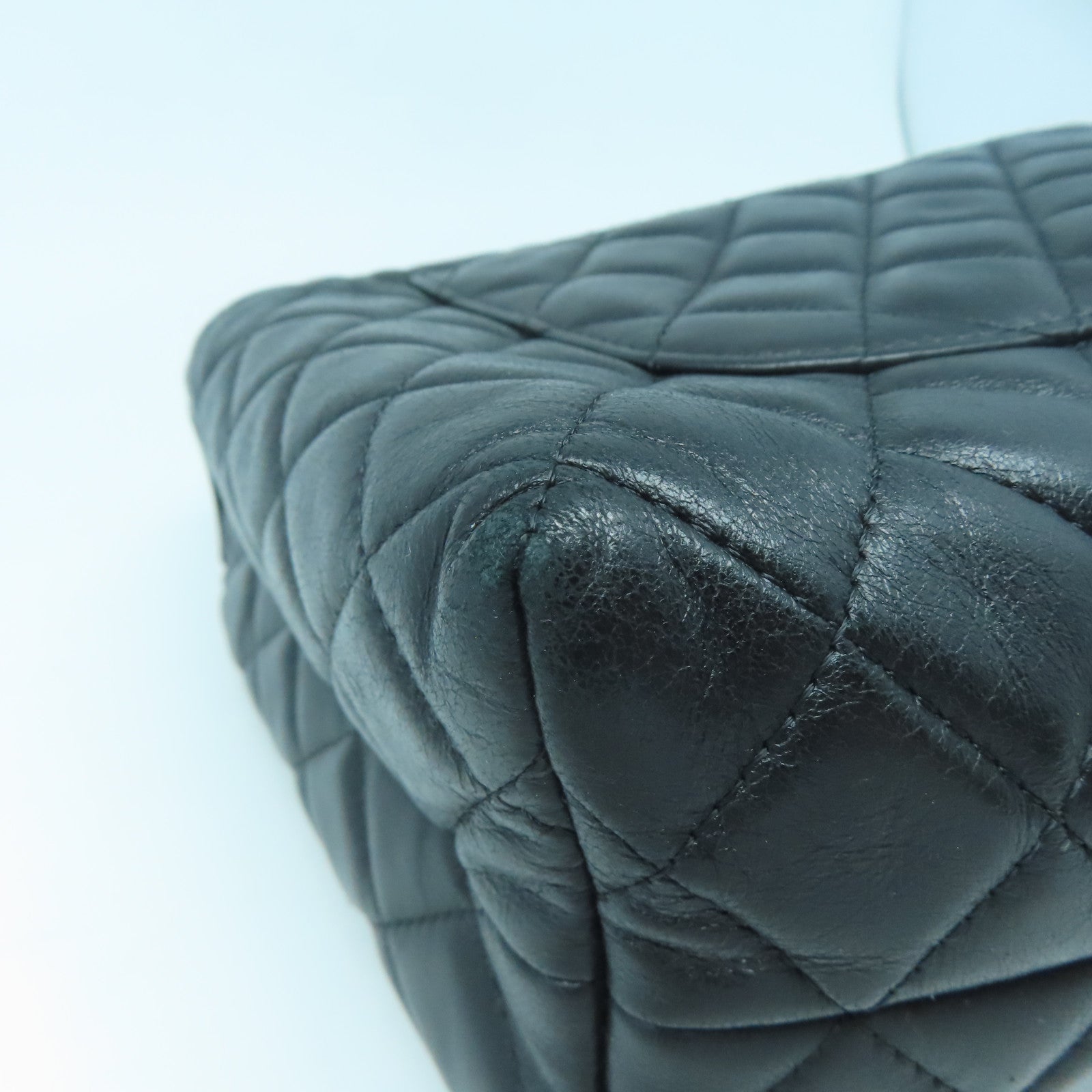 CHANEL 菱格羊皮皮革Handbag銀扣手挽袋黑色