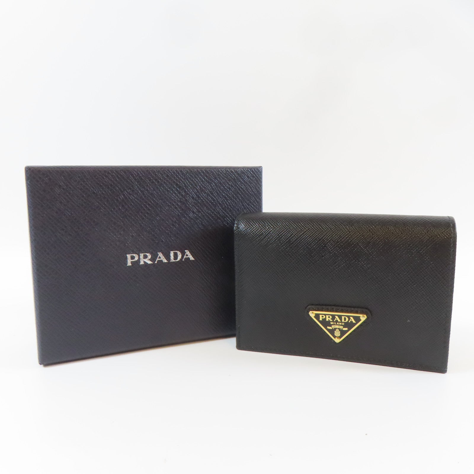PRADA 牛皮皮革Small Wallet折叠錢包黑色