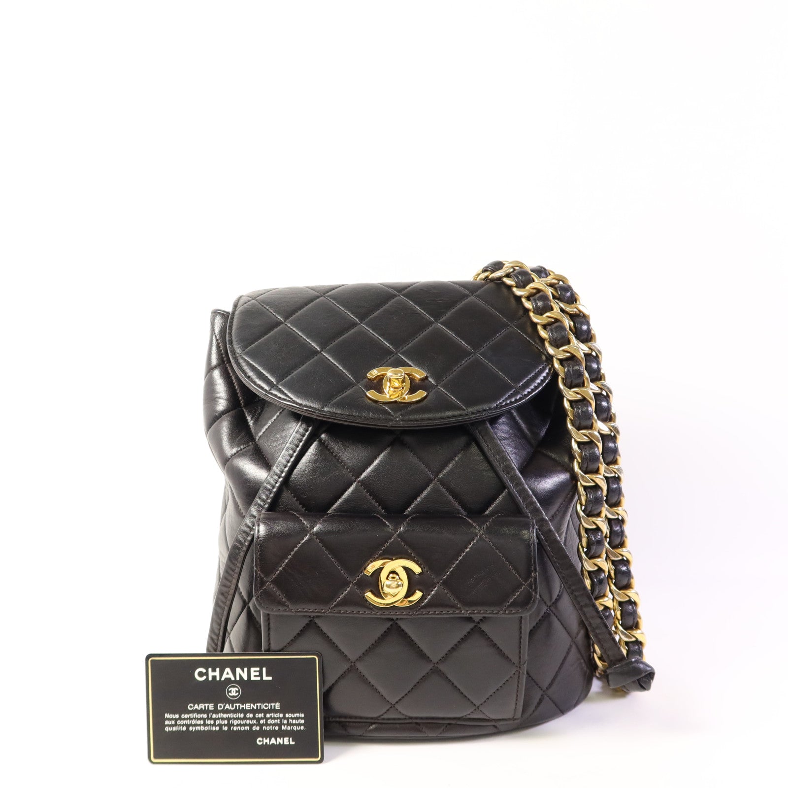 CHANEL 牛皮皮革Vintage Backpack金扣背包
