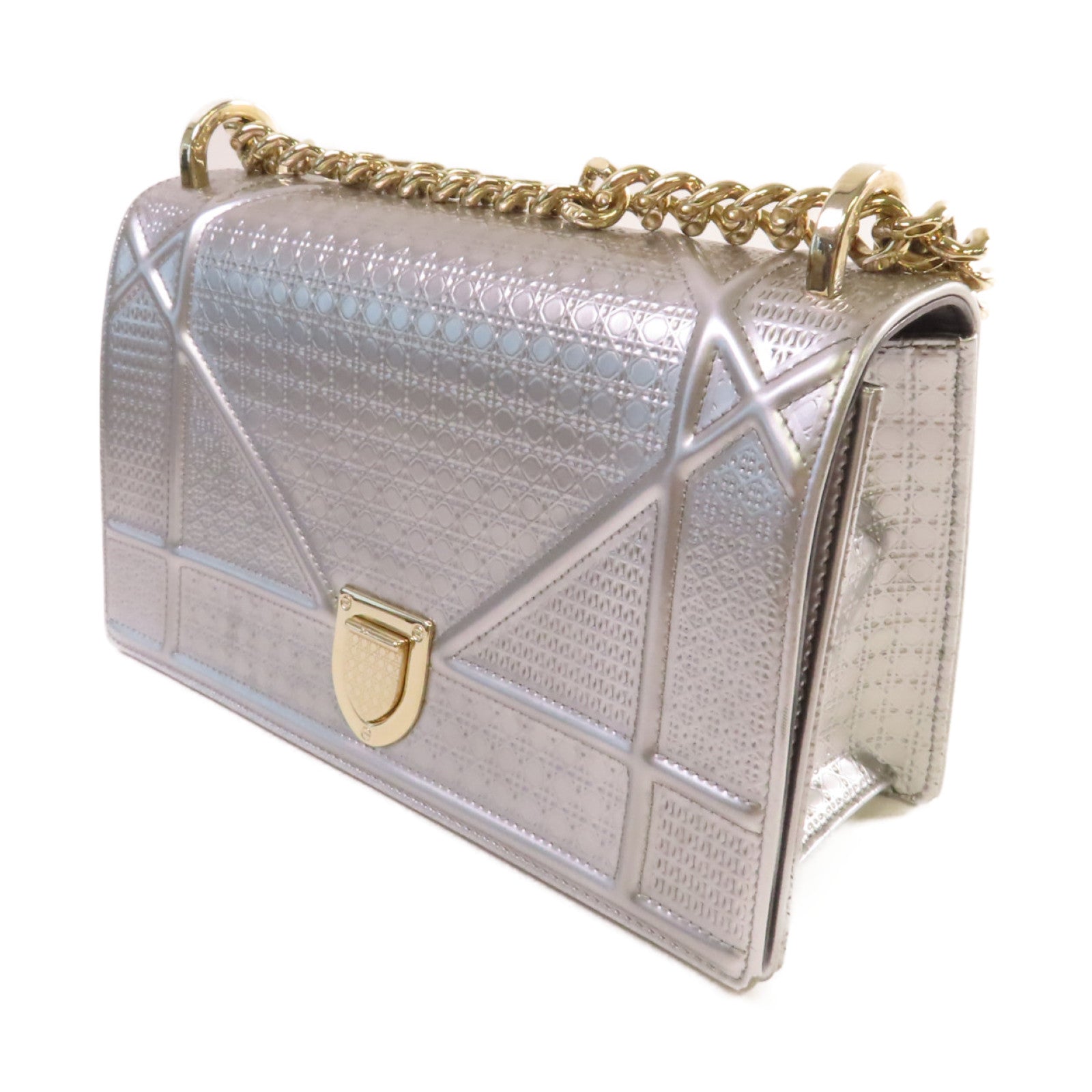 Dior 【清倉大減價】牛皮皮革Diorama Chain Shoulder Bag金扣鏈帶肩背袋銀色
