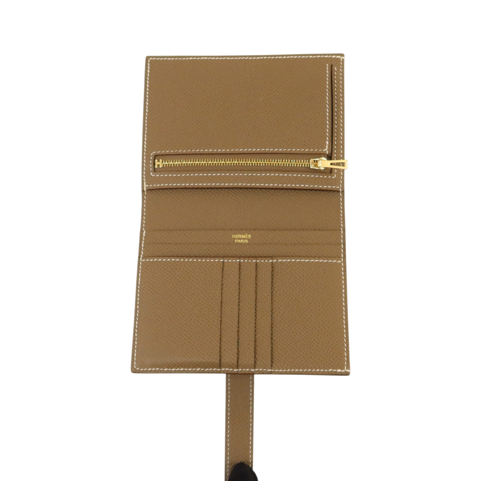 HERMES Epsom皮革Bearn Compact Wallet金扣錢包Etoupe