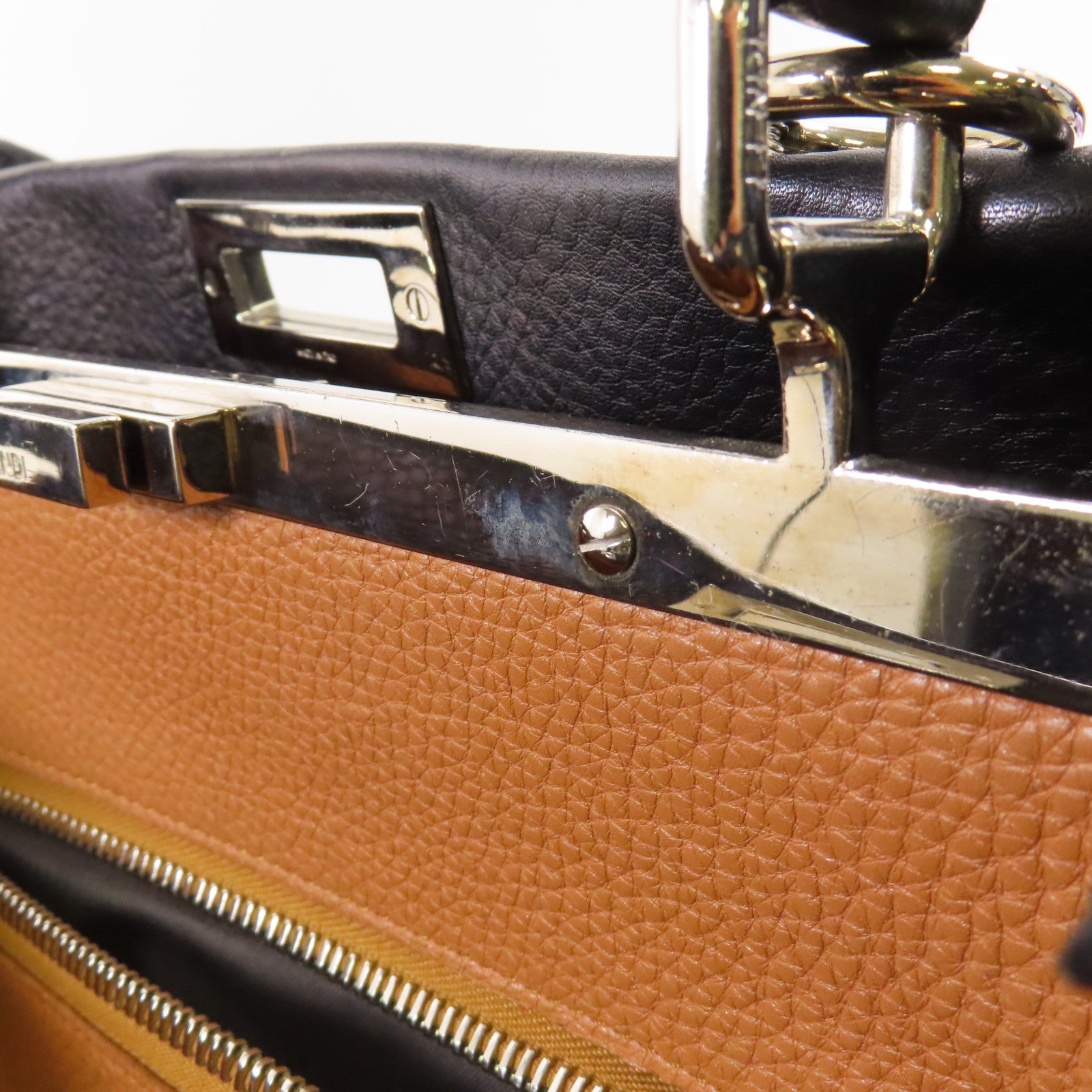 FENDI SHW Peekaboo 2 Way Shoulder Bag Handbag Calfskin Leather Black