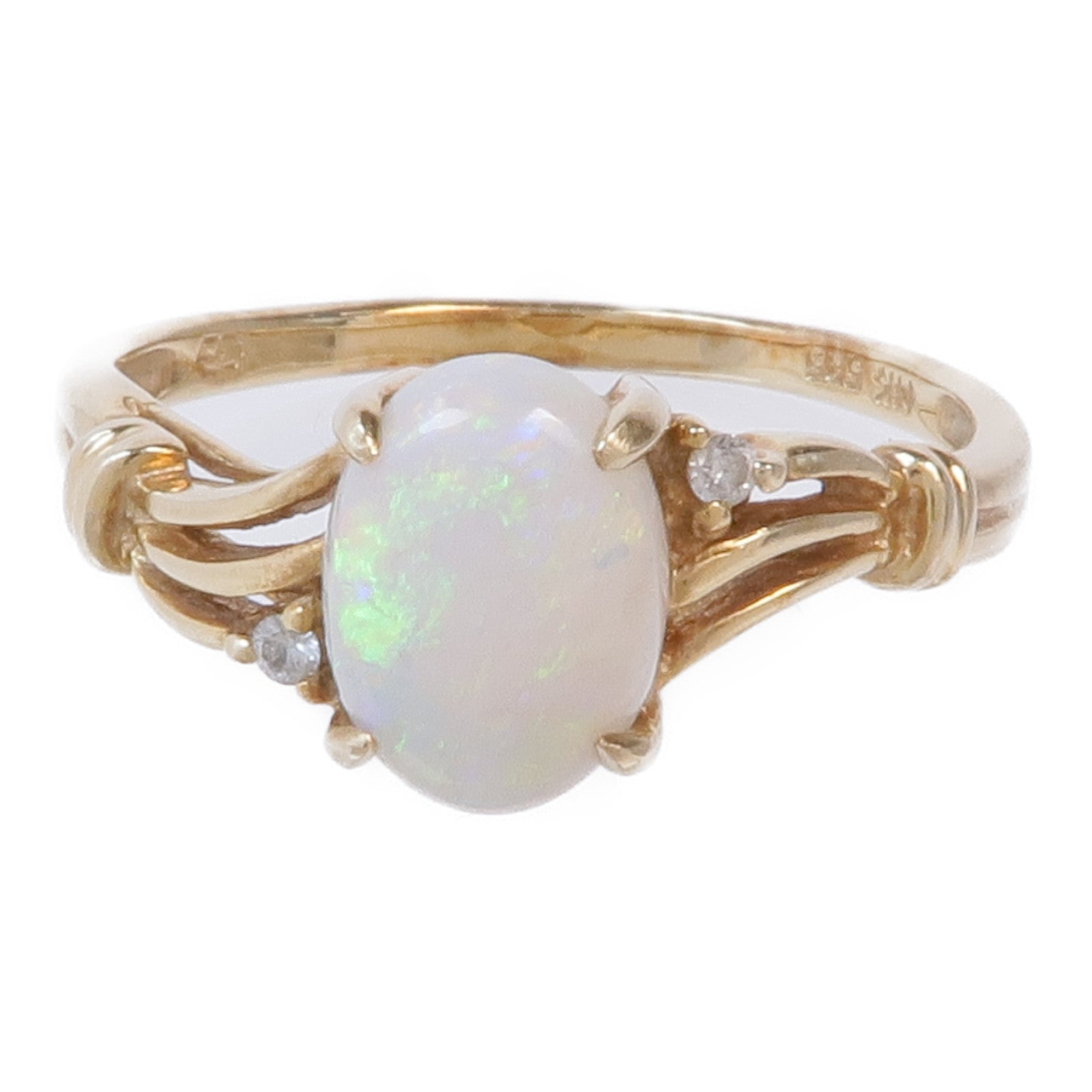 JEWELRY 14K黃金Opal Diamond Ring蛋白石/鑽石戒指US#7