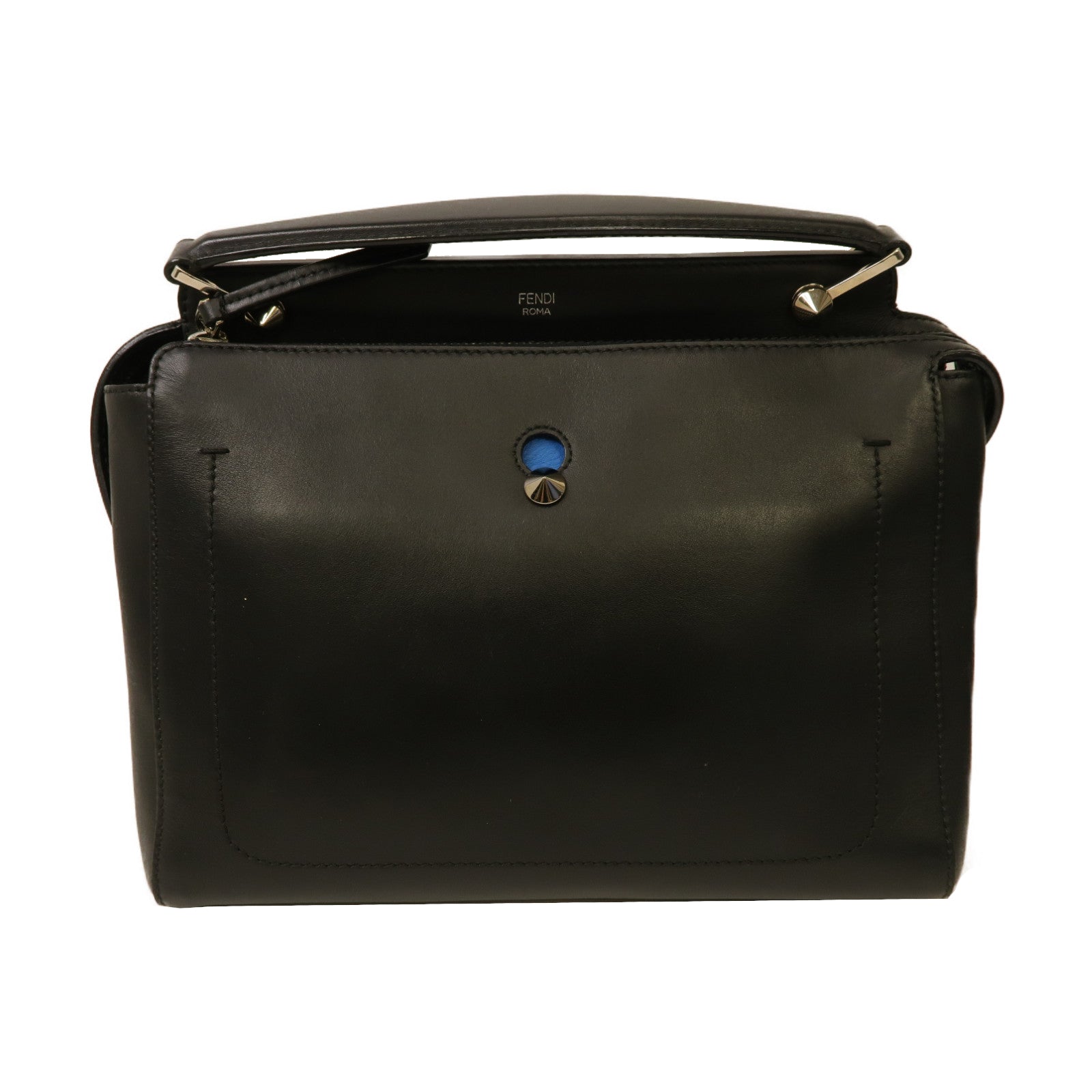 FENDI 牛皮皮革Dotcom 2 Way Shoulder Bag銀扣手挽肩背兩用袋黑色