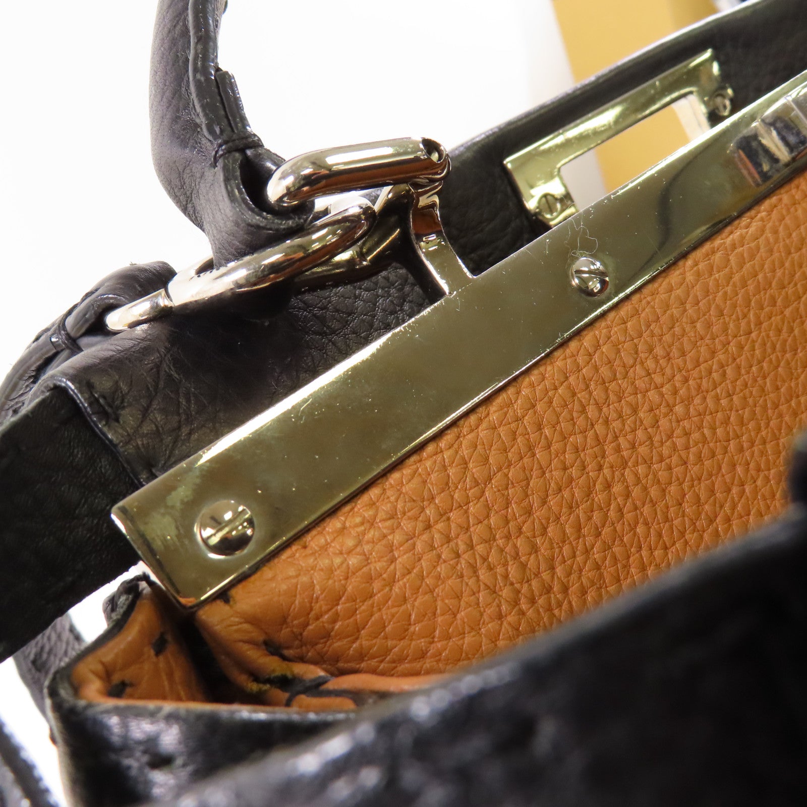 FENDI SHW Peekaboo 2 Way Shoulder Bag Handbag Calfskin Leather Black