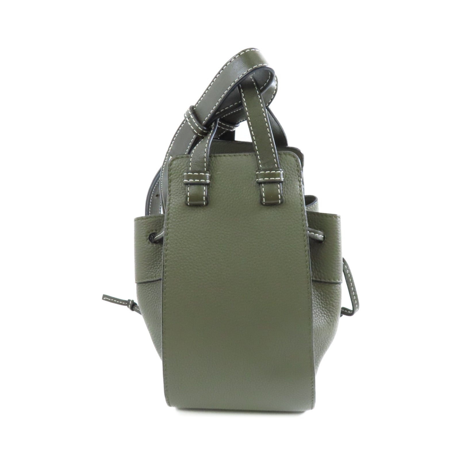 LOEWE 【激減優惠】牛皮皮革Mini Hammock Drawstring Bag銀扣手挽肩背兩用袋卡其色