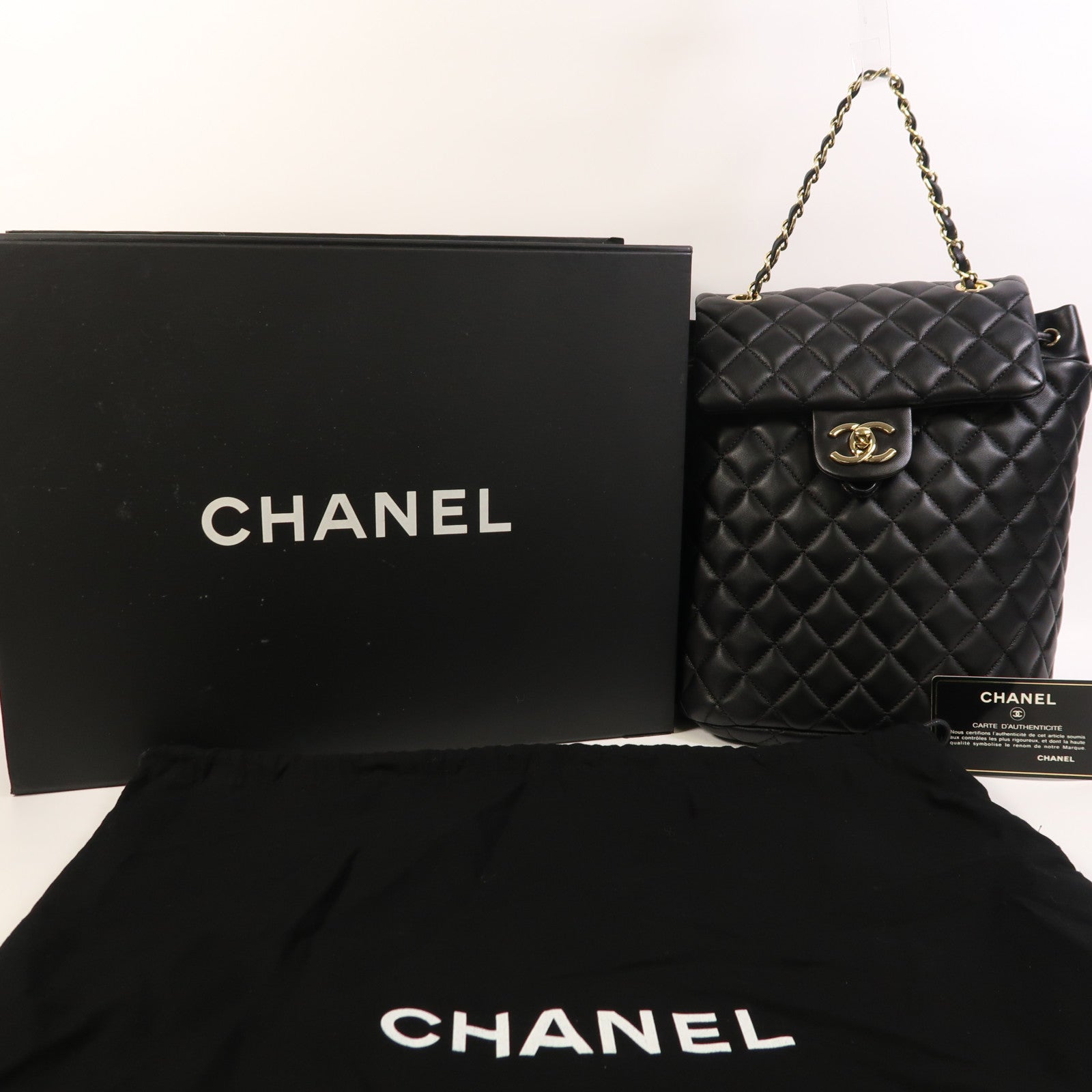 CHANEL 羊皮皮革Backpack金扣背包
