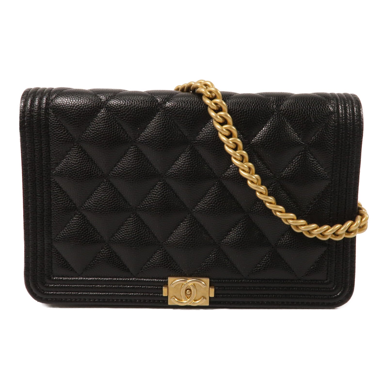 CHANEL 牛皮皮革Boy Wallet On Chain鏈帶肩背袋