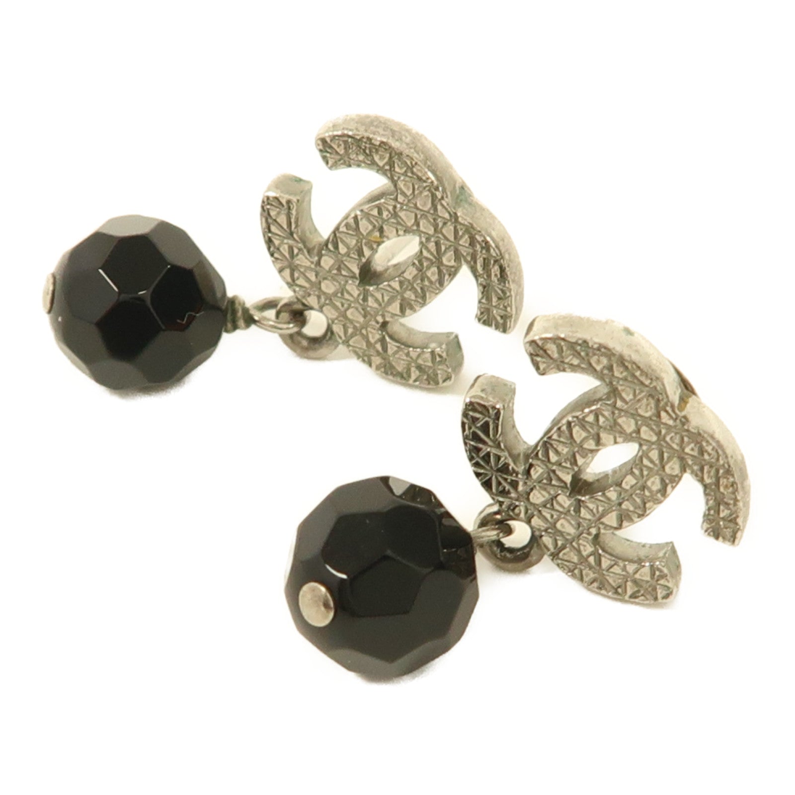 CHANEL 金屬/PVC Earrings耳環銀色/黑色
