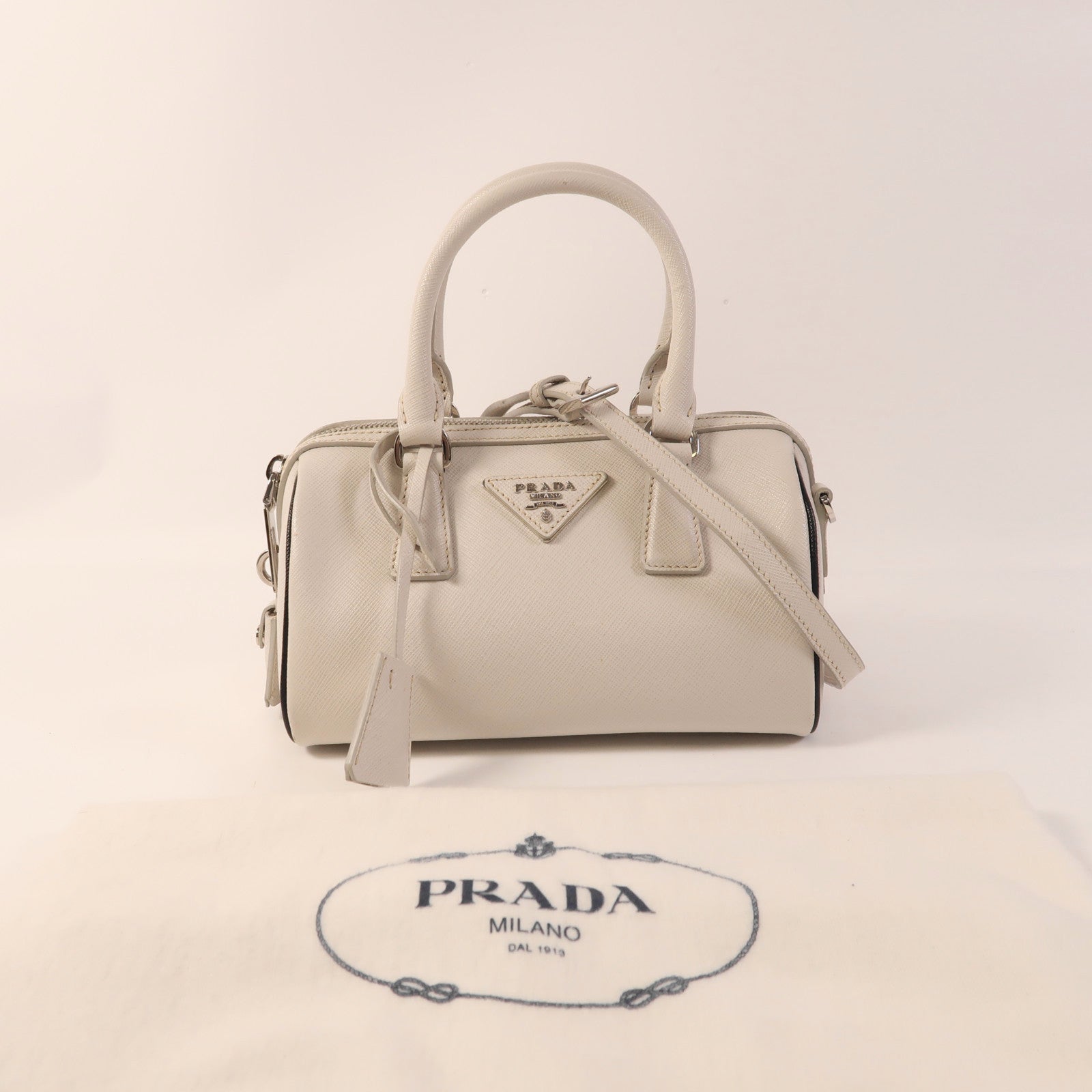 PRADA 牛皮皮革2 Way Shoulder Bag銀扣手挽肩背兩用袋