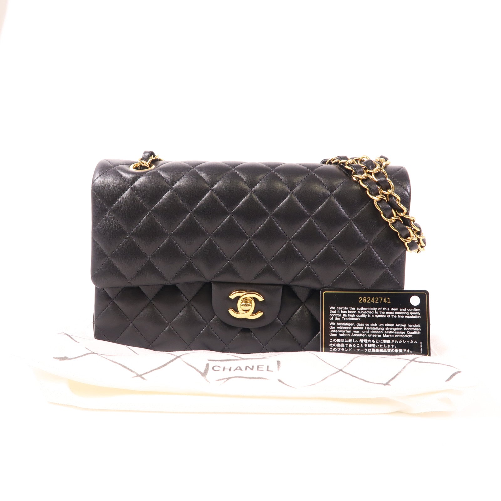 CHANEL CC GHW Classic 25 Chain Shoulder Bag Lambskin Leather Black