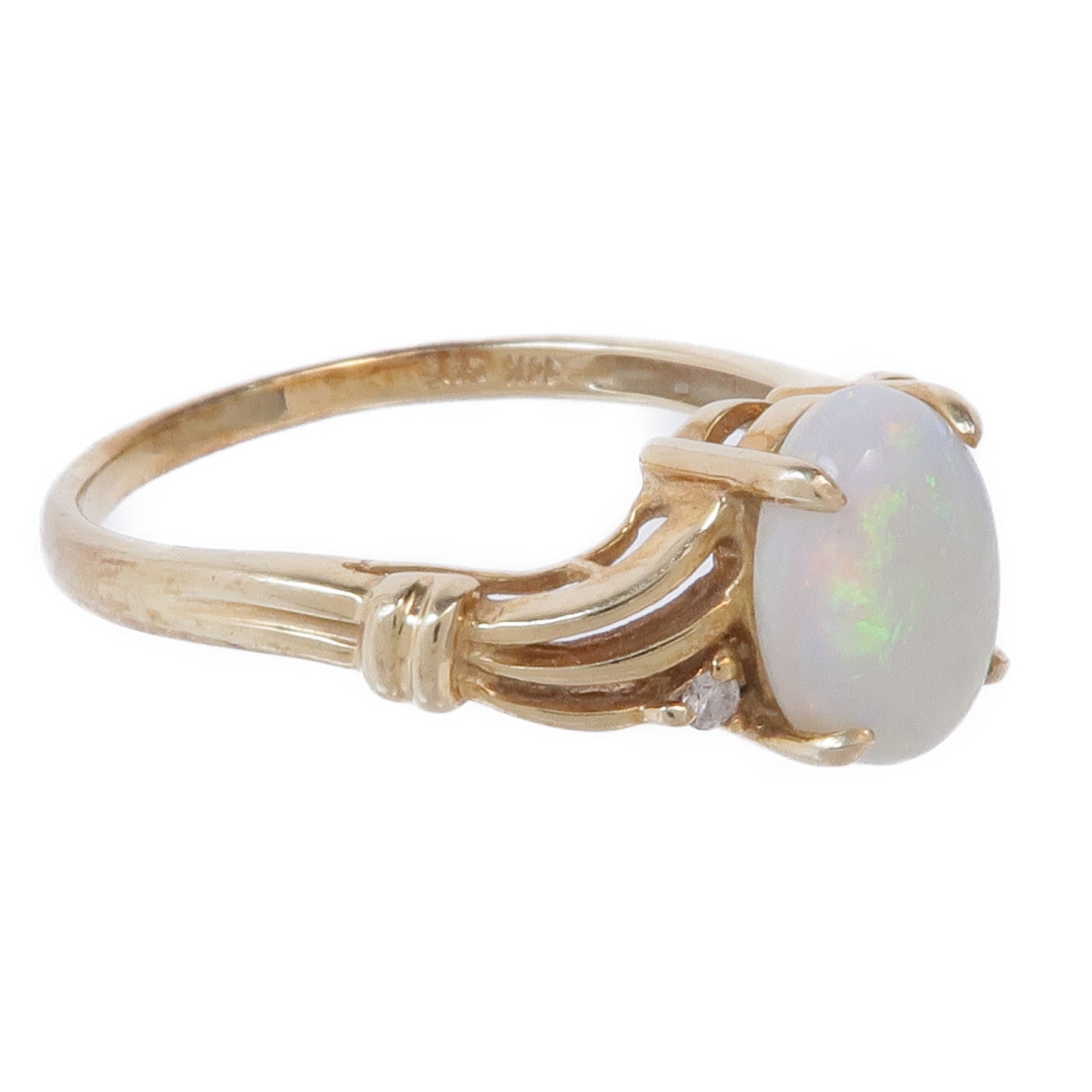 JEWELRY 14K黃金Opal Diamond Ring蛋白石/鑽石戒指US#7