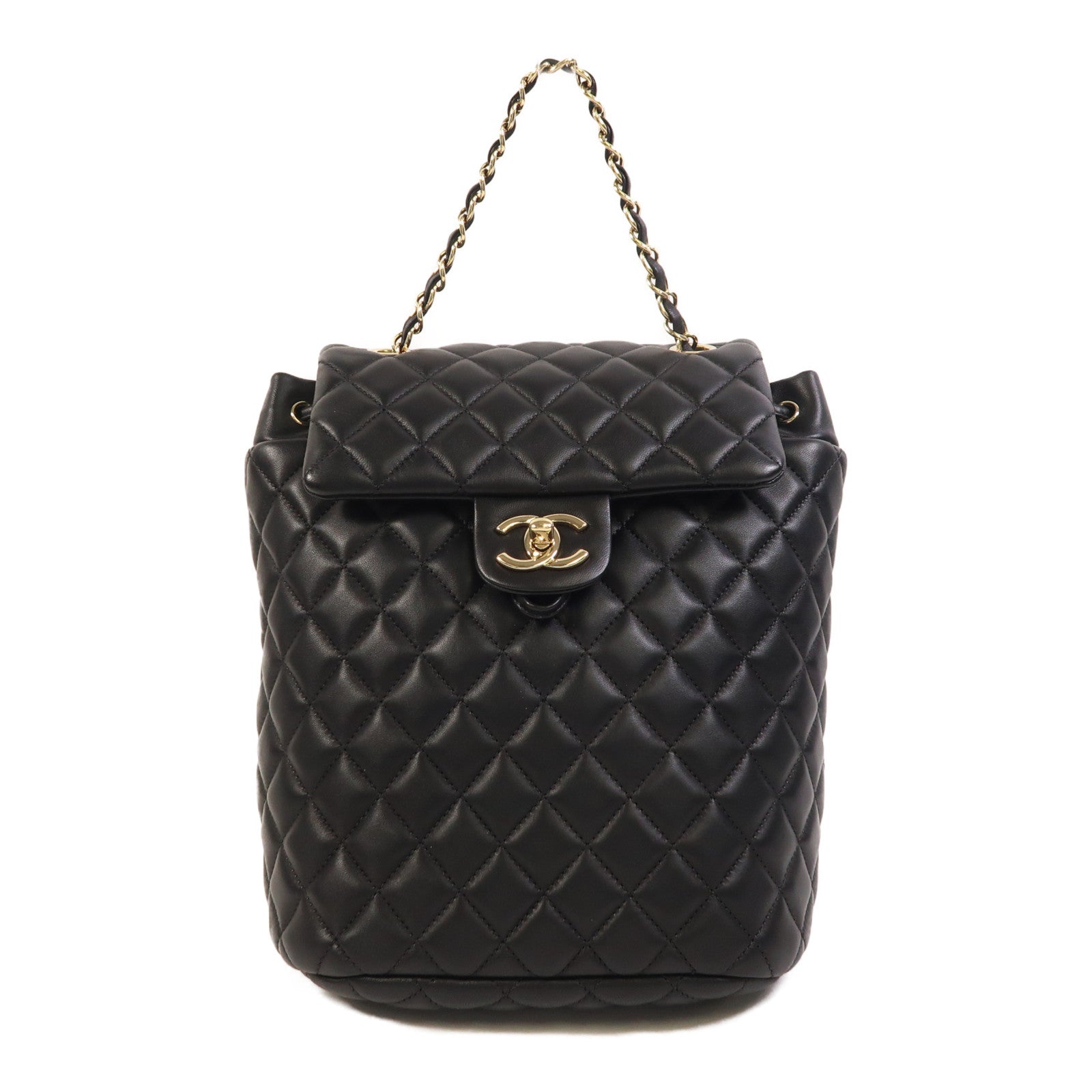 CHANEL 羊皮皮革Backpack金扣背包