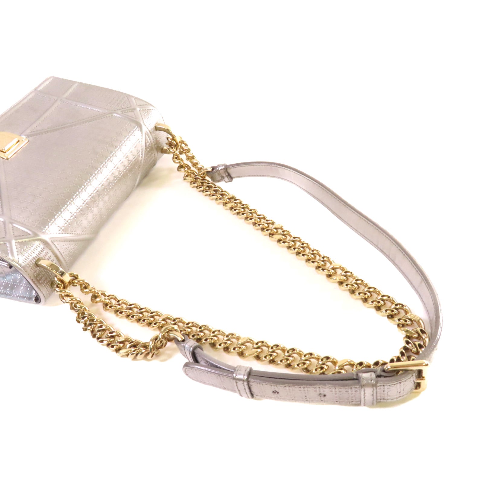 Dior 【清倉大減價】牛皮皮革Diorama Chain Shoulder Bag金扣鏈帶肩背袋銀色