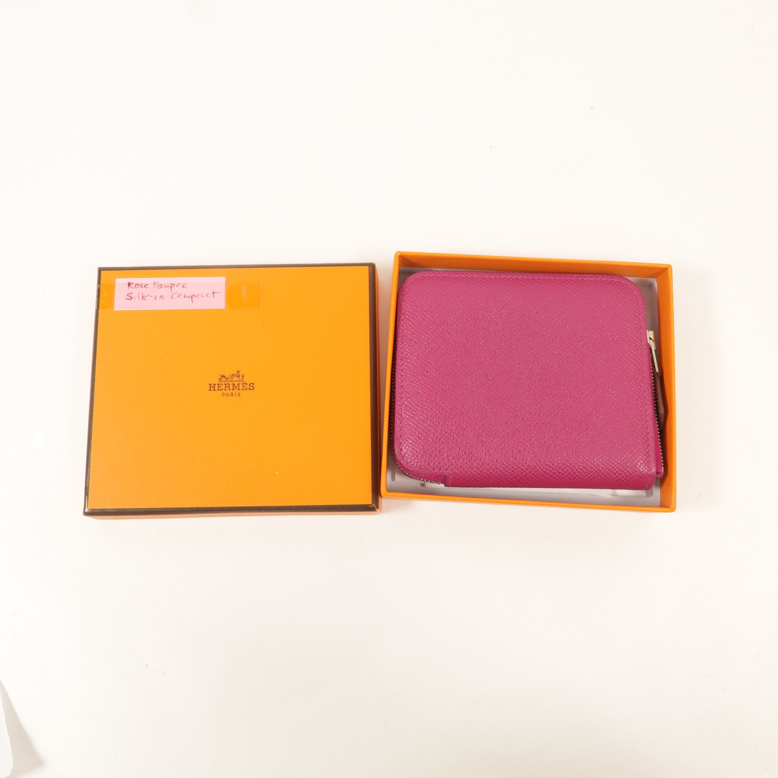 HERMES Epsom皮革Silk In Compact Wallet錢包Rose Pourpre