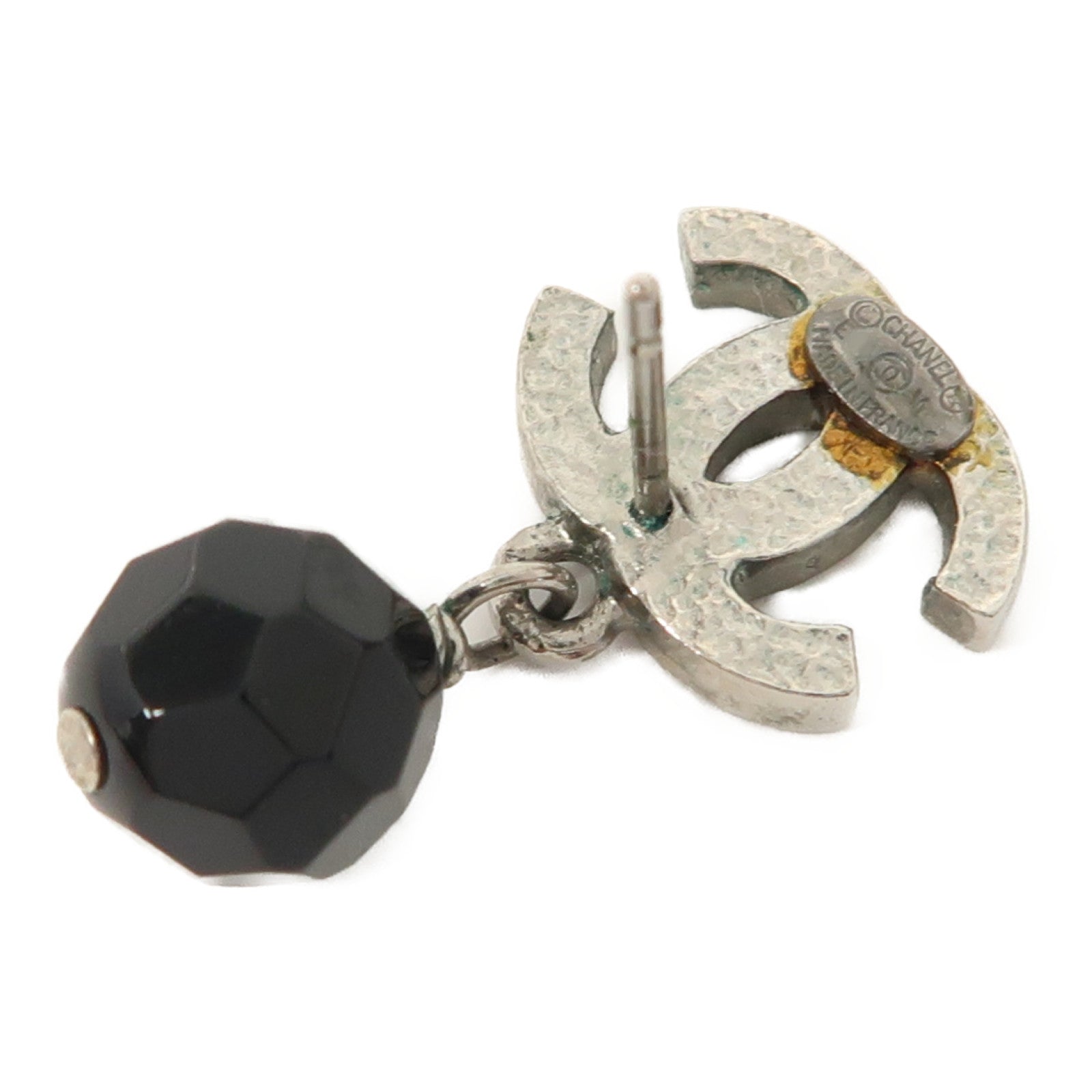 CHANEL 金屬/PVC Earrings耳環銀色/黑色