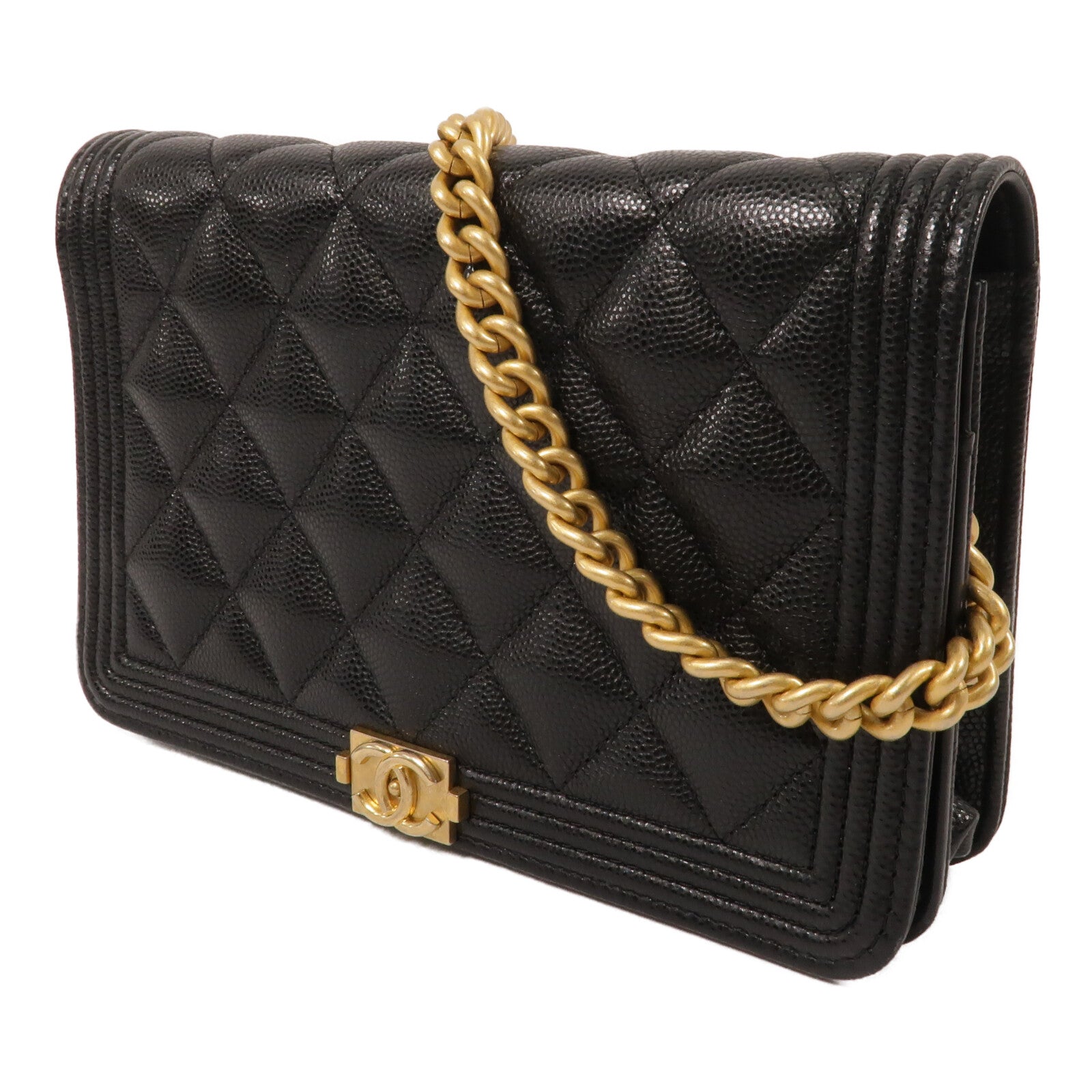 CHANEL 牛皮皮革Boy Wallet On Chain鏈帶肩背袋