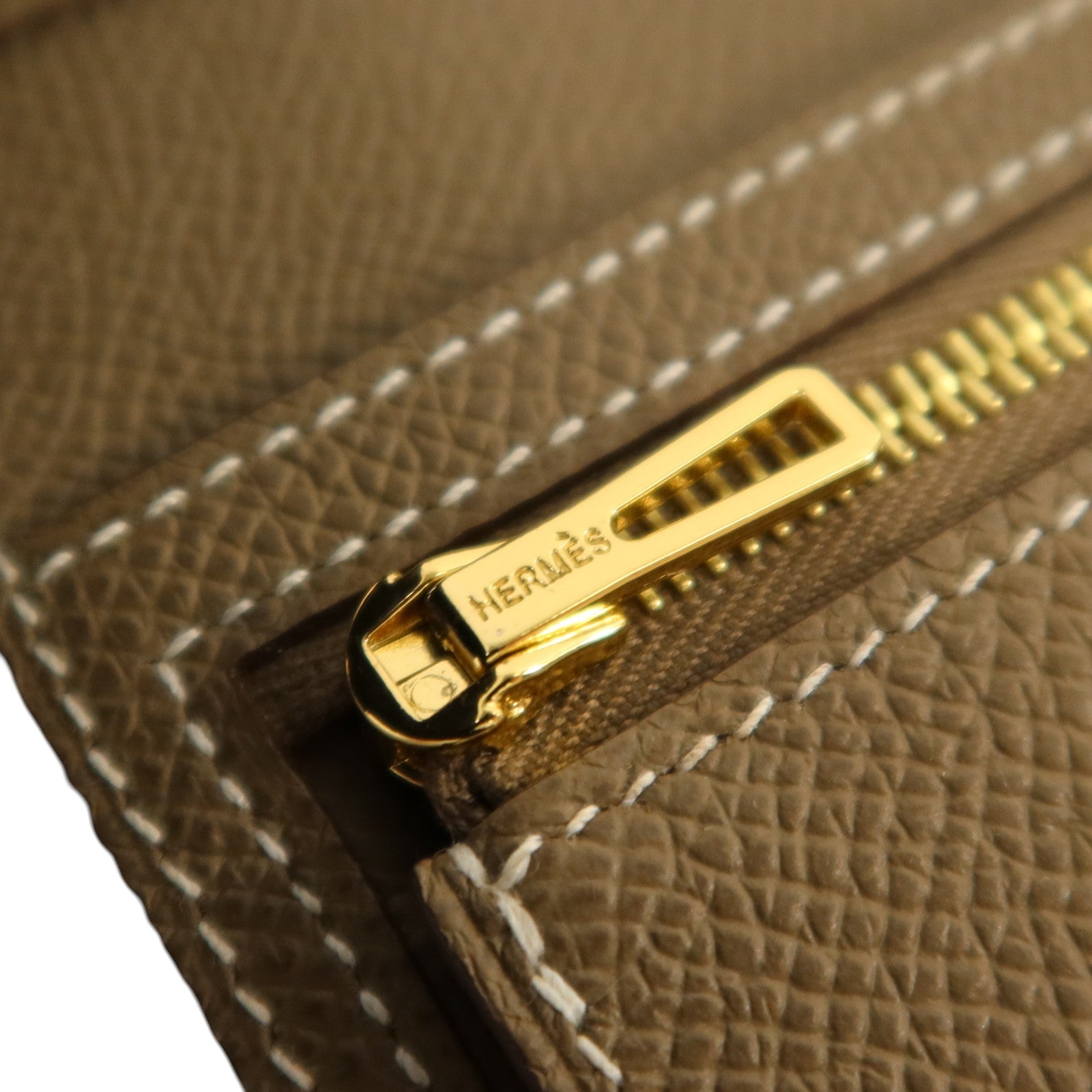 HERMES Epsom皮革Bearn Compact Wallet金扣錢包Etoupe