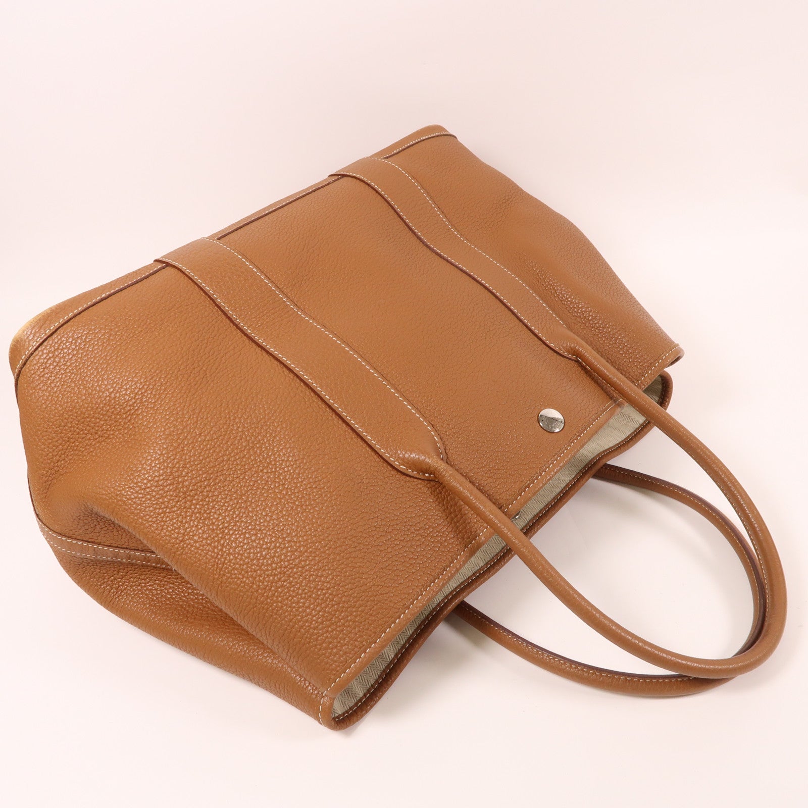 HERMES Negonda皮革Garden Party PM銀扣手挽袋金色