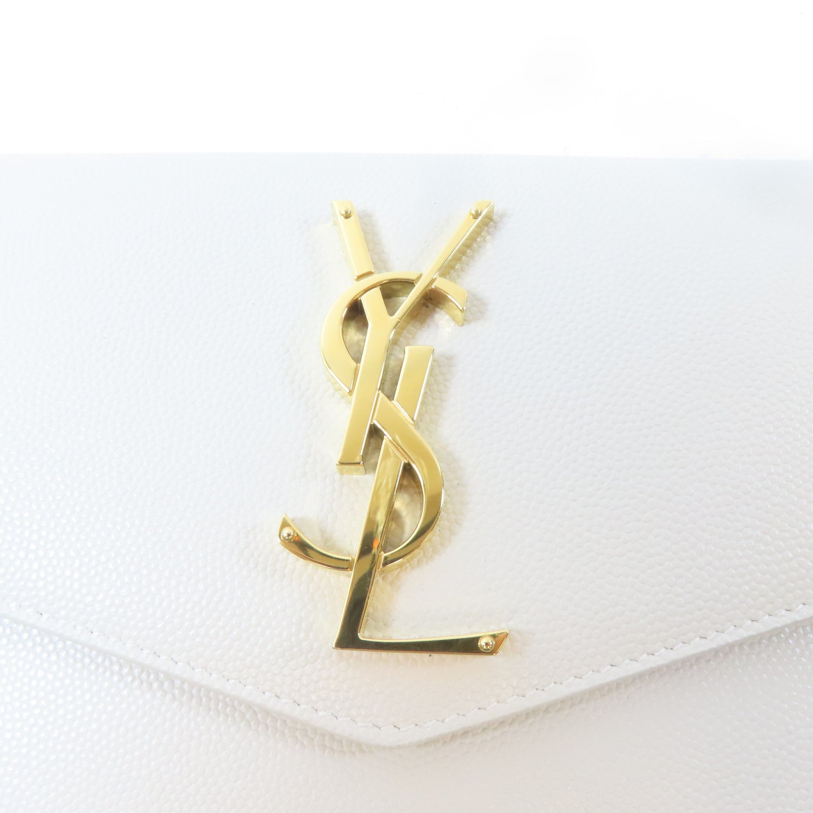 YVES SAINT LAURENT 牛皮皮革Clutch Bag金扣手拿包米色