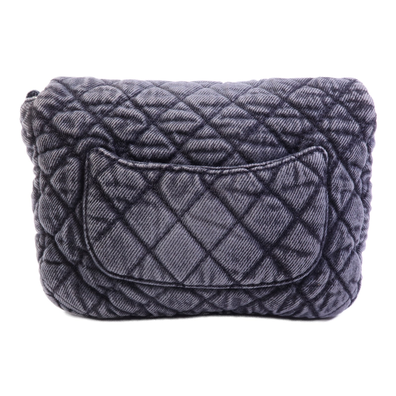 CHANEL 牛仔布Chain Shoulder Bag銀扣鏈帶肩背袋