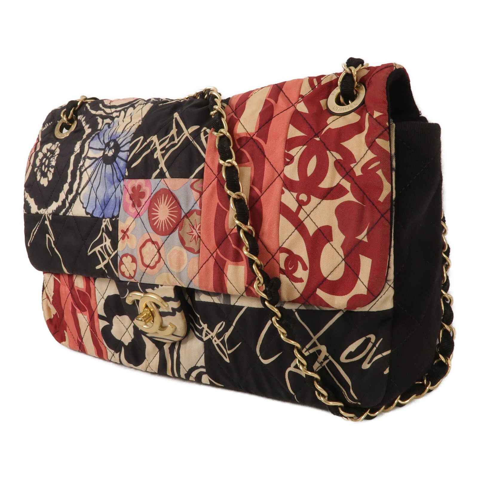 CHANEL 棉布Patchwork Flap鏈帶肩背袋