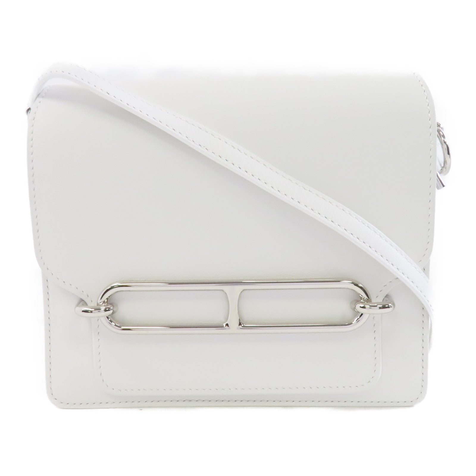 HERMES 【激減優惠】Evercolor皮革Mini Roulis銀扣肩背袋Blanc白色