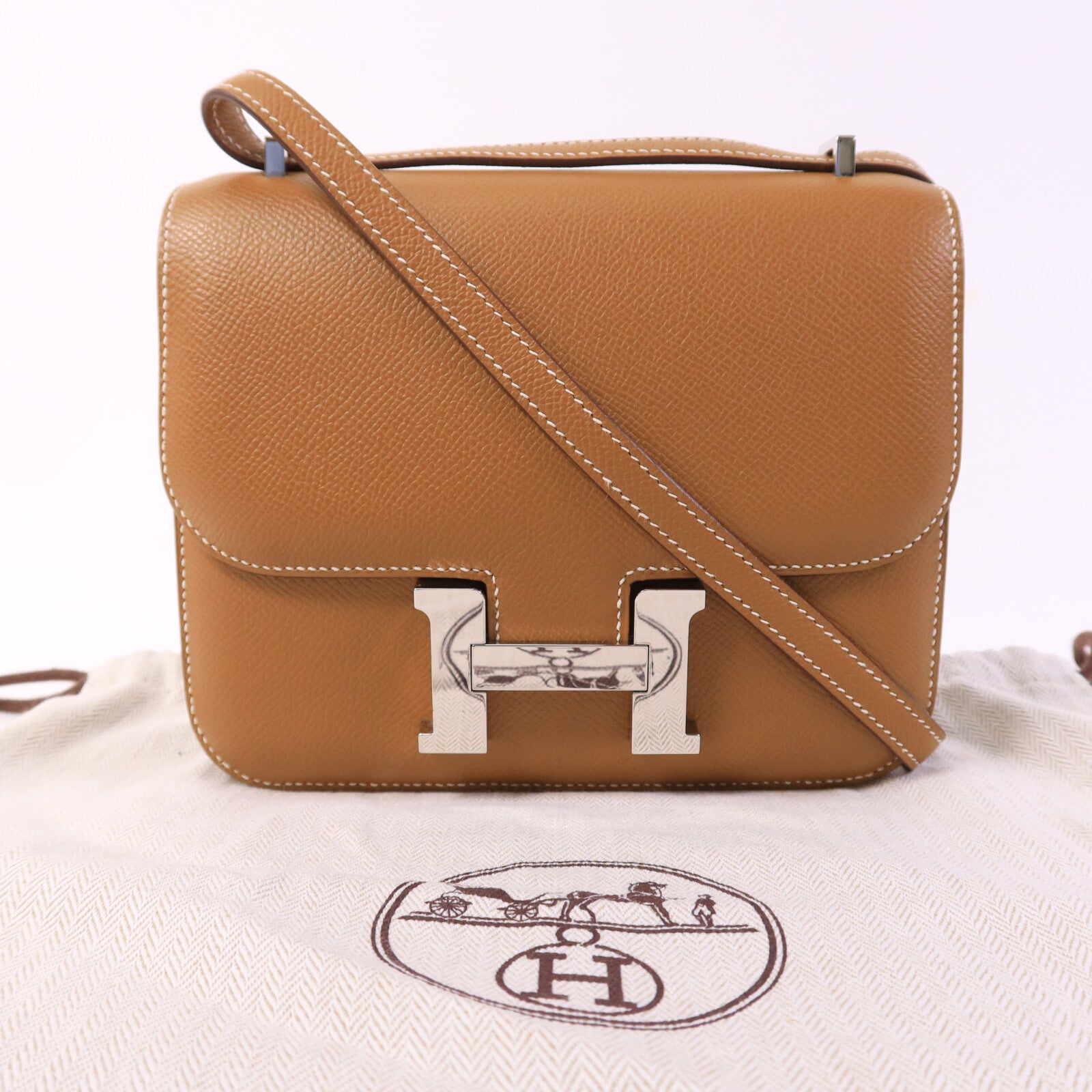 HERMES Epsom皮革Constance Mini肩背袋Gold
