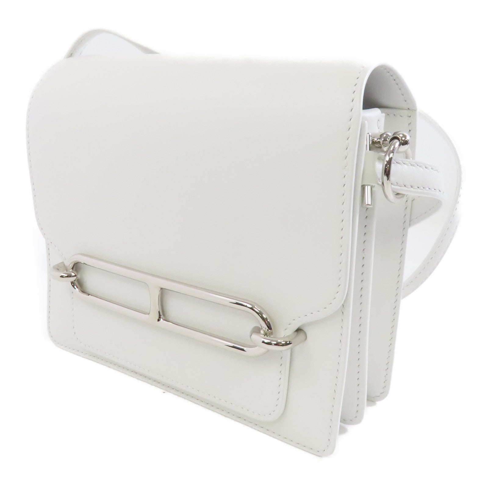 HERMES 【激減優惠】Evercolor皮革Mini Roulis銀扣肩背袋Blanc白色