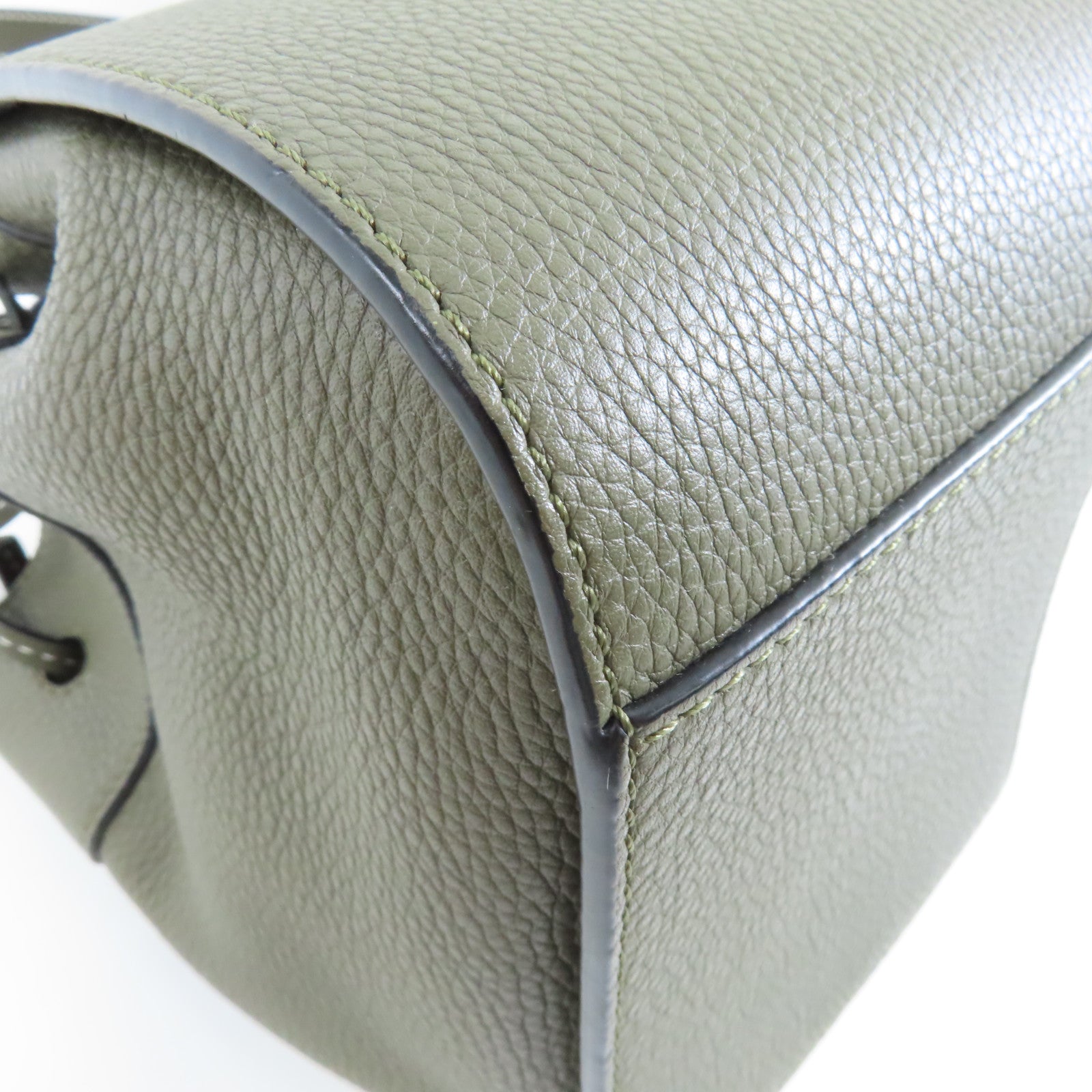 LOEWE 【激減優惠】牛皮皮革Mini Hammock Drawstring Bag銀扣手挽肩背兩用袋卡其色