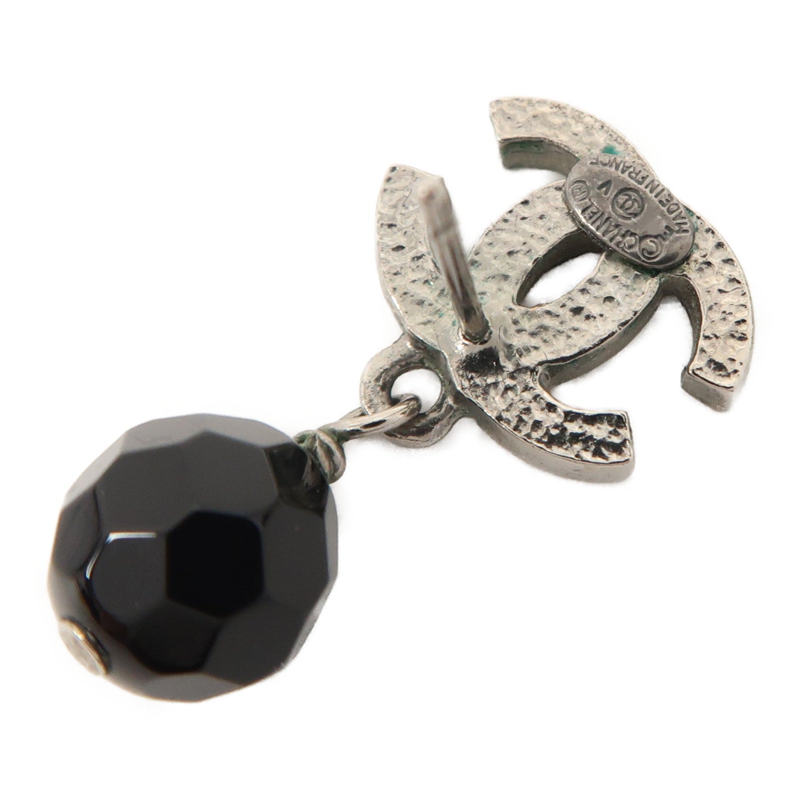 CHANEL 金屬/PVC Earrings耳環銀色/黑色