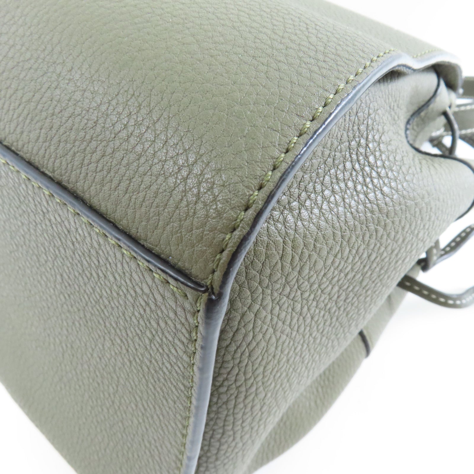 LOEWE 【激減優惠】牛皮皮革Mini Hammock Drawstring Bag銀扣手挽肩背兩用袋卡其色