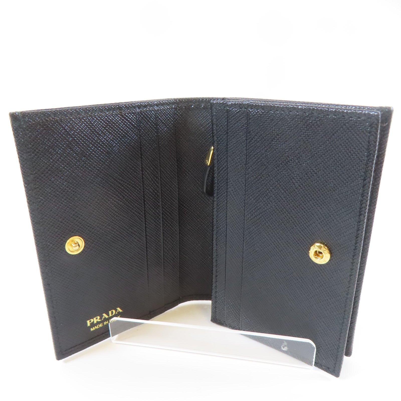 PRADA 牛皮皮革Small Wallet折叠錢包黑色