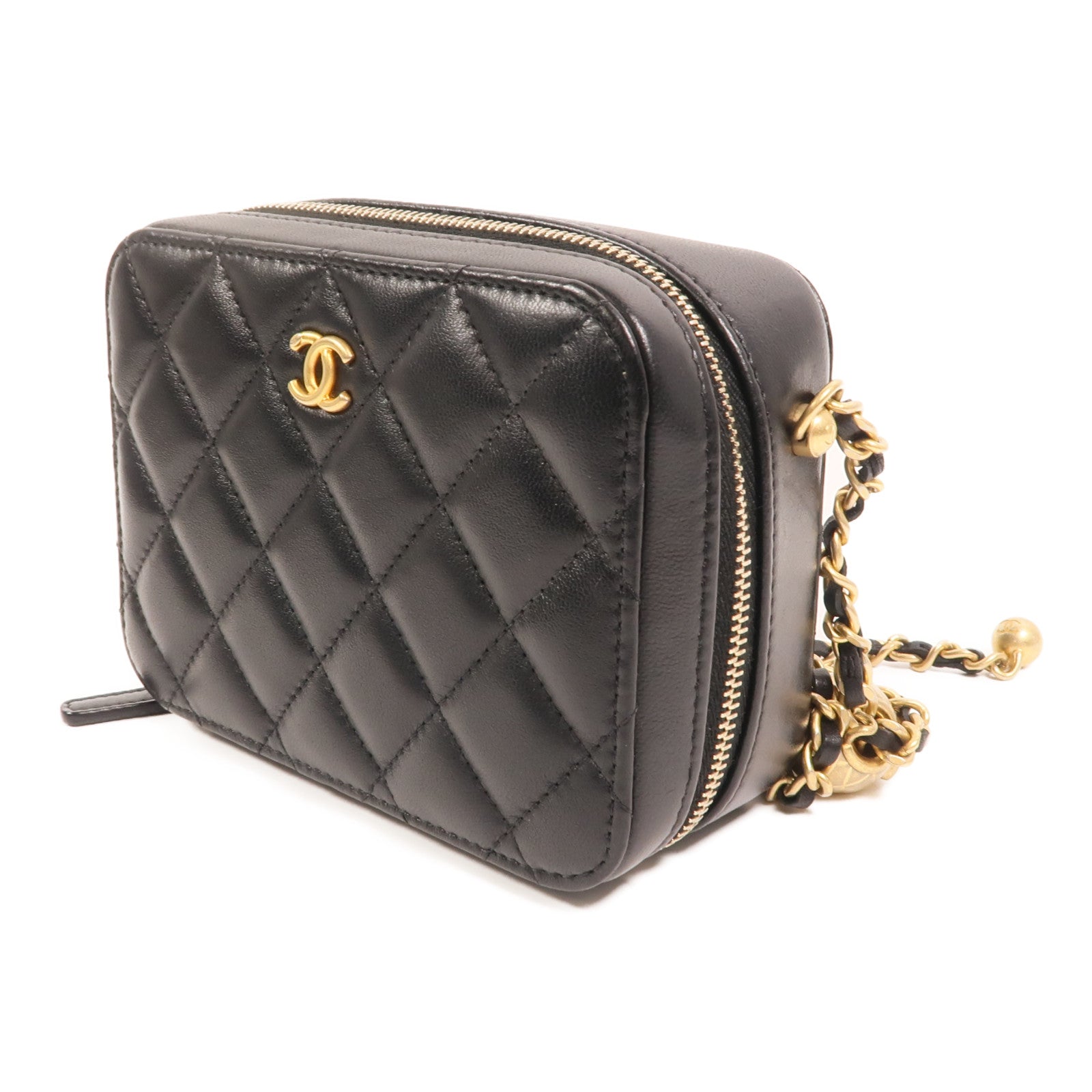 CHANEL 羊皮皮革Camera Bag With Pearl Crush金扣鏈帶肩背袋