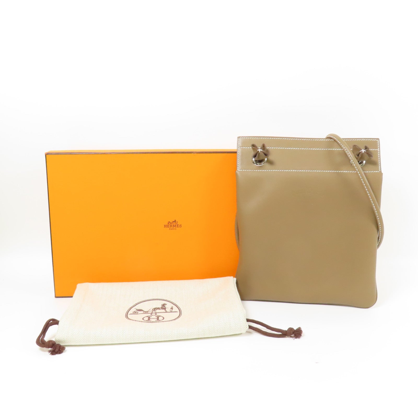 HERMES Swift皮革Aline銀扣肩背袋Etoupe