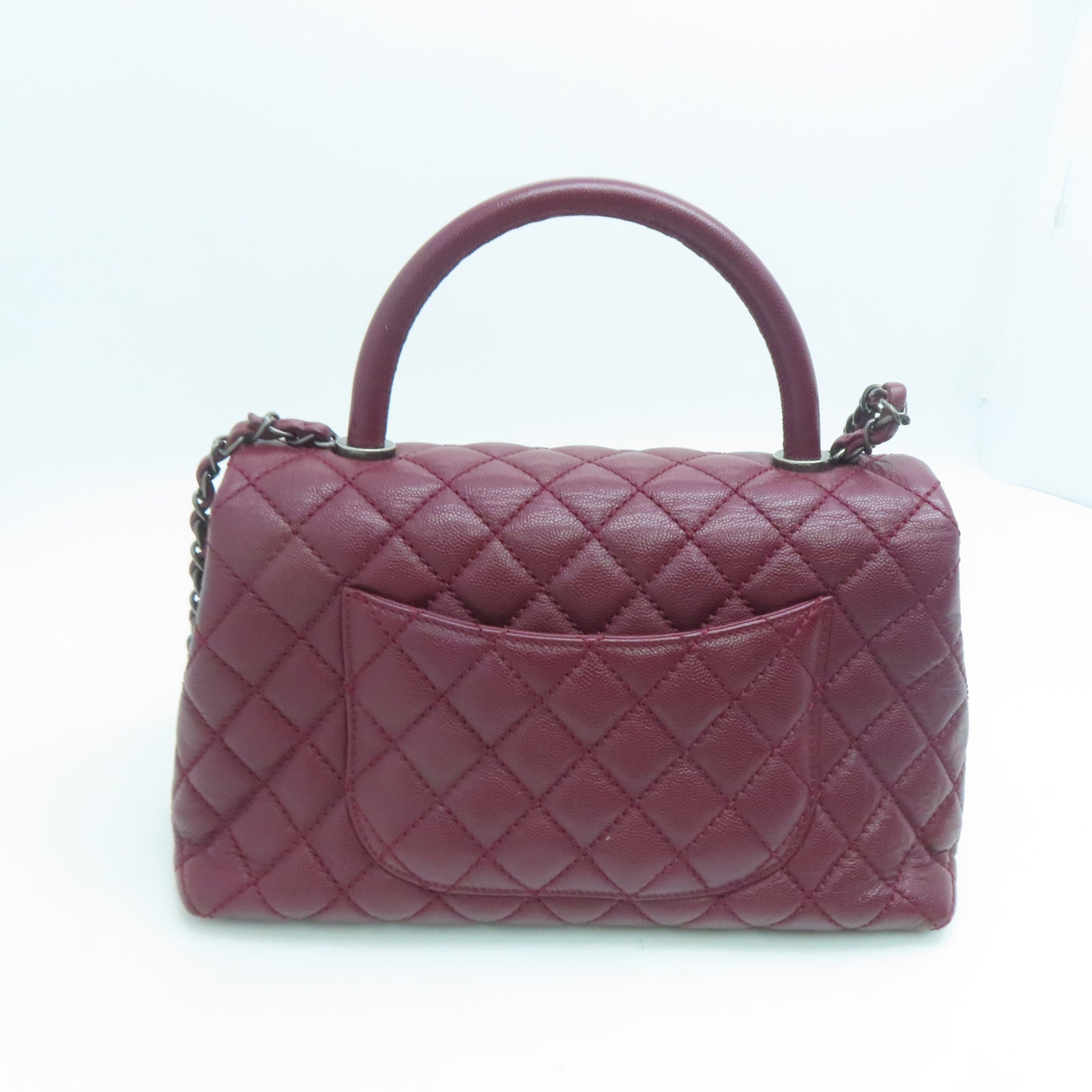 CHANEL 【激減優惠】菱格Caviar皮革Coco Handle Chain Shoulder銀扣手挽肩背兩用袋紅色