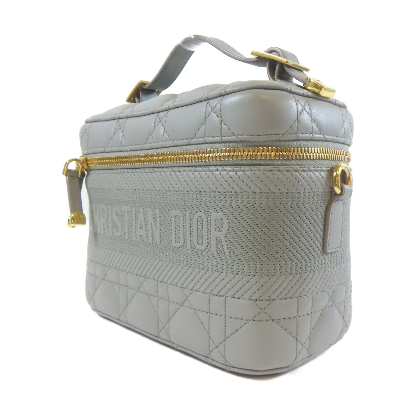 Dior 羊皮皮革Travel Vanity Case金扣手挽肩背兩用袋灰色