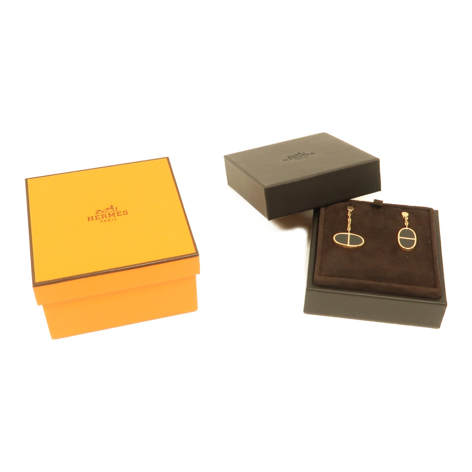 HERMES 18K黃金Chaine D'ancre Earrings耳環黑色/